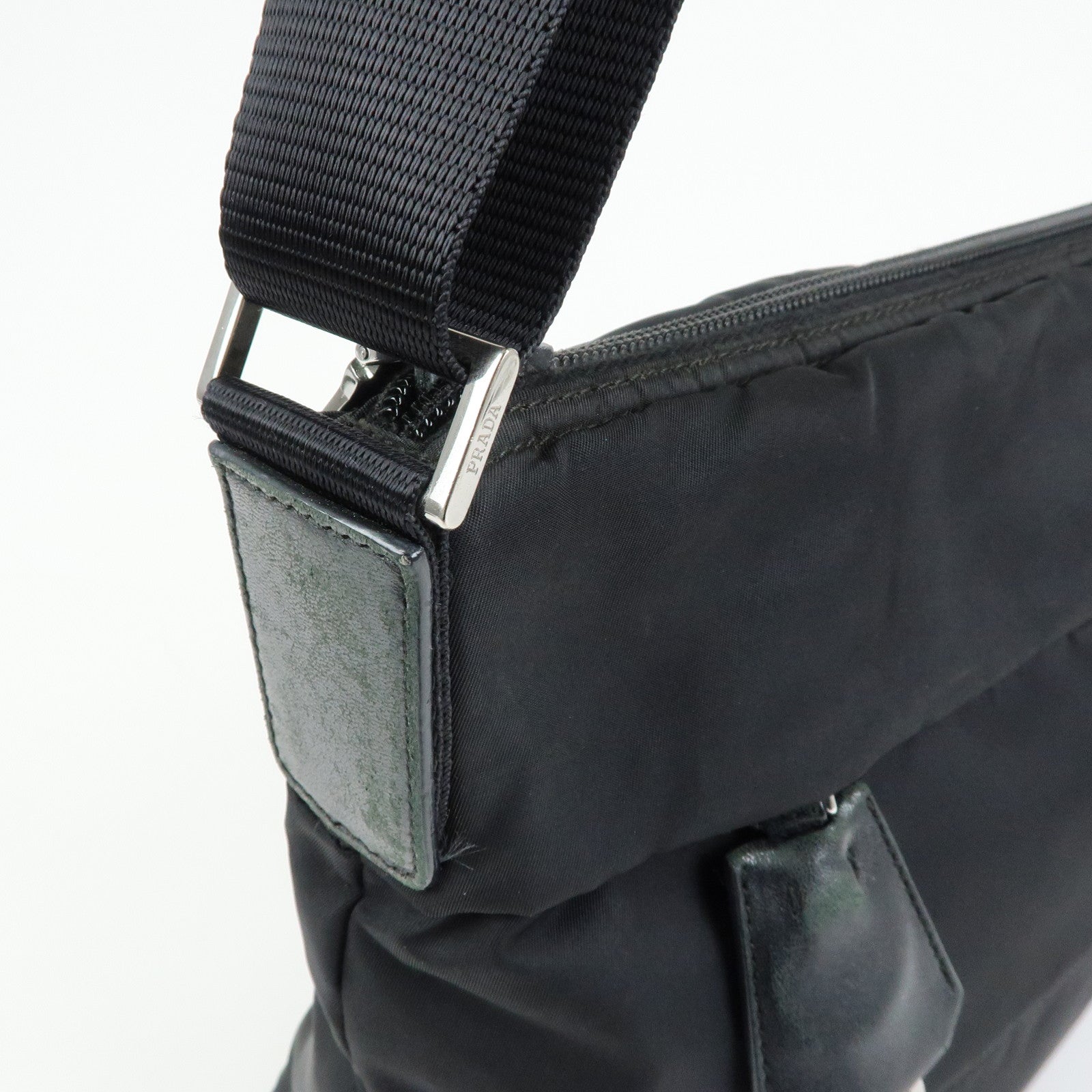 PRADA Triangle Logo Nylon Leather Shoulder Bag Crossbody Bag Black