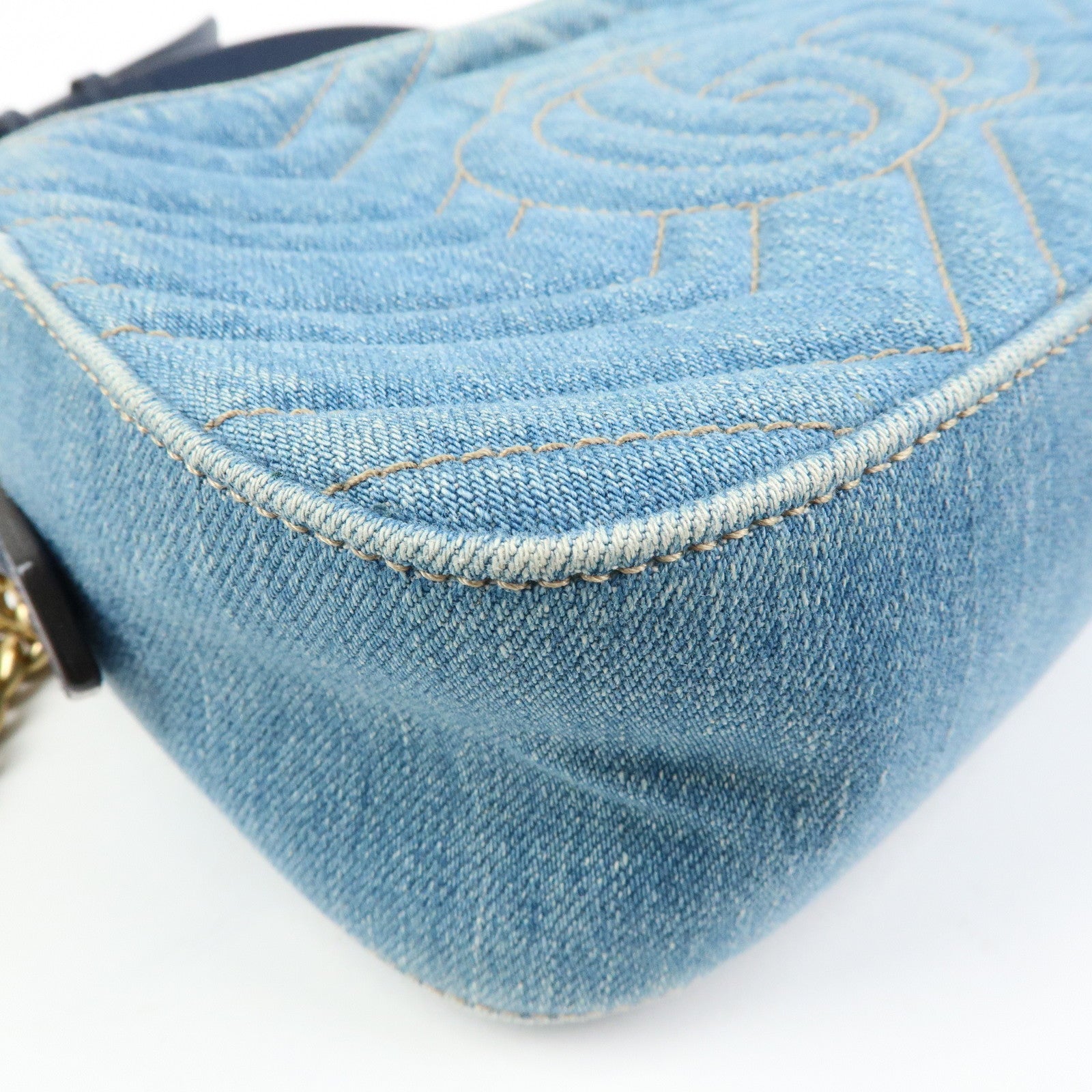 GUCCI GG Marmont Denim Leather Shoulder Bag Indigo Blue 447632