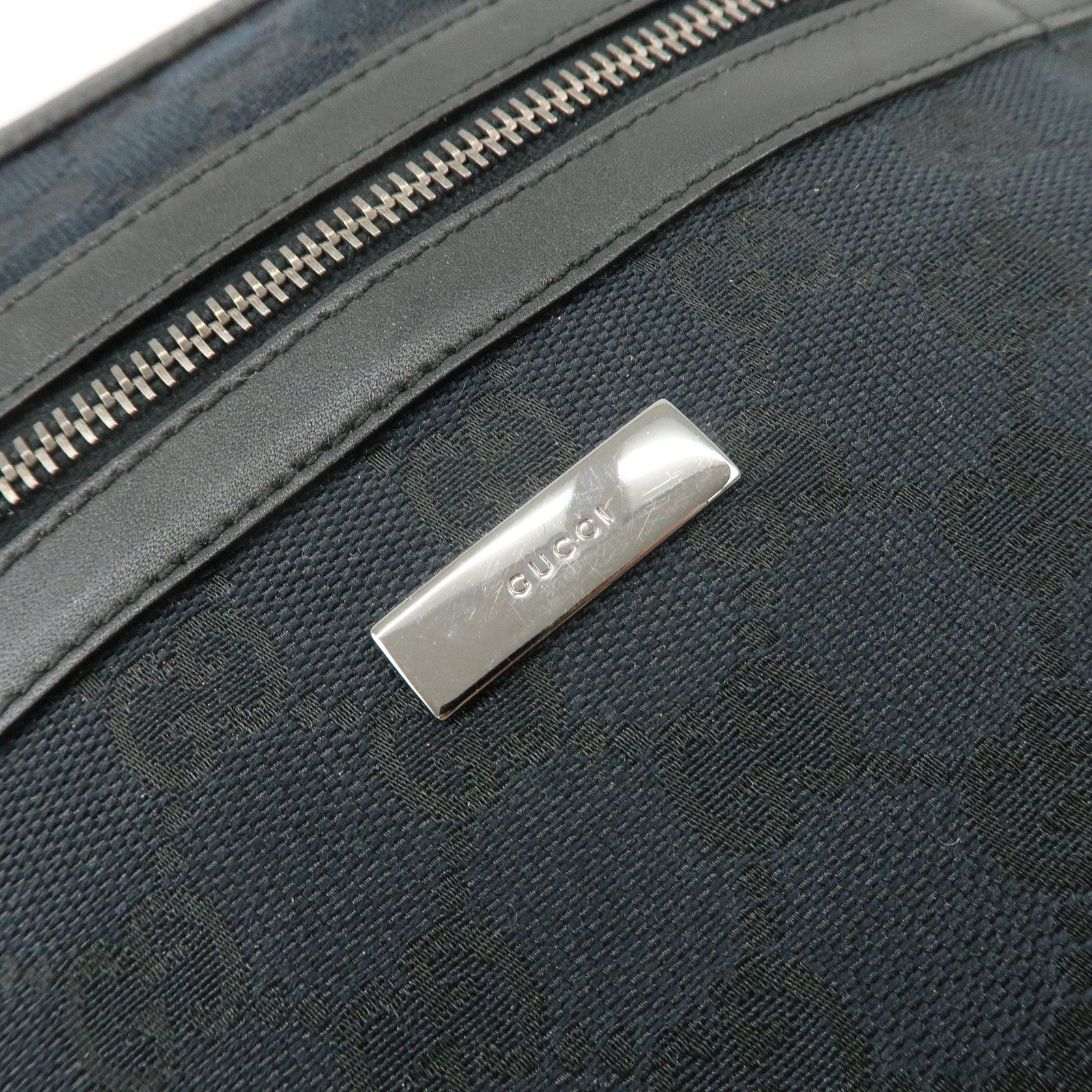 GUCCI GG Canvas Leather Shoulder Bag Hand Bag Black 001.4299 Used