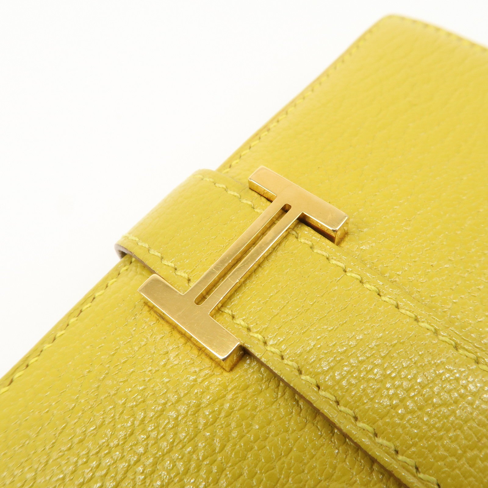 HERMES Leather Bearn Mini Compact Wallet D Stamped Yellow