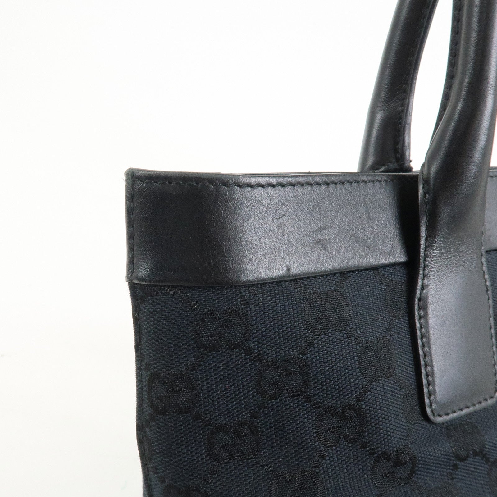 GUCCI GG Monogram Canvas Leather Tote Bag Hand Bag Black 002.1119