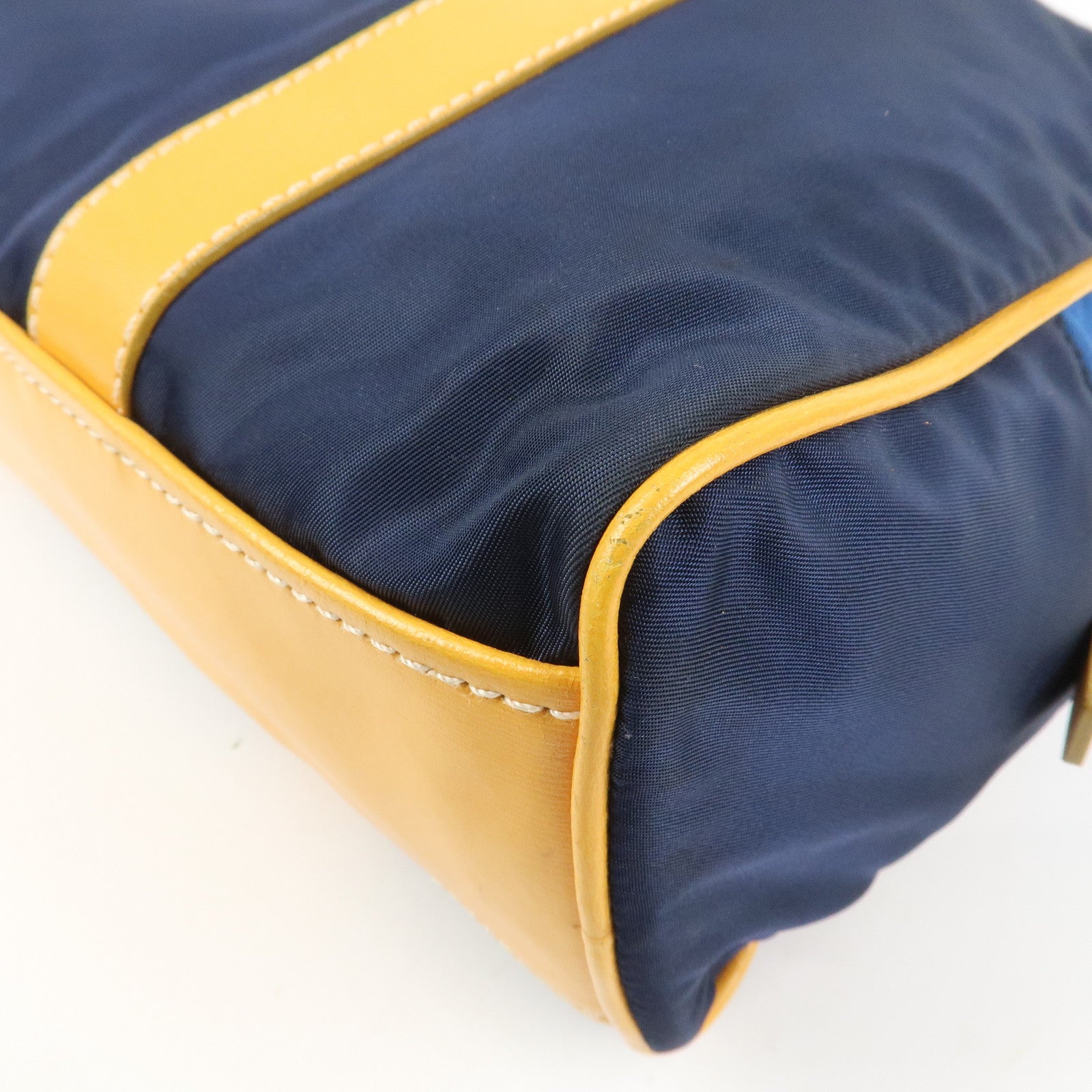 PRADA Triangle Logo Nylon Leather Shoulder Bag Hand Bag Navy Yellow