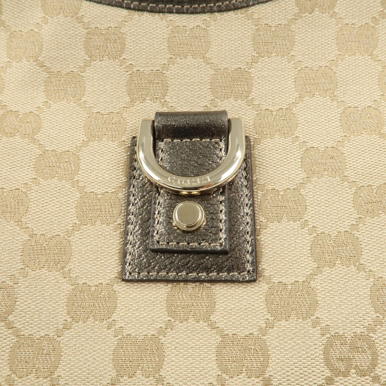 GUCCI Abbey Canvas Leather Shoulder Bag Beige Silver Gray 130737