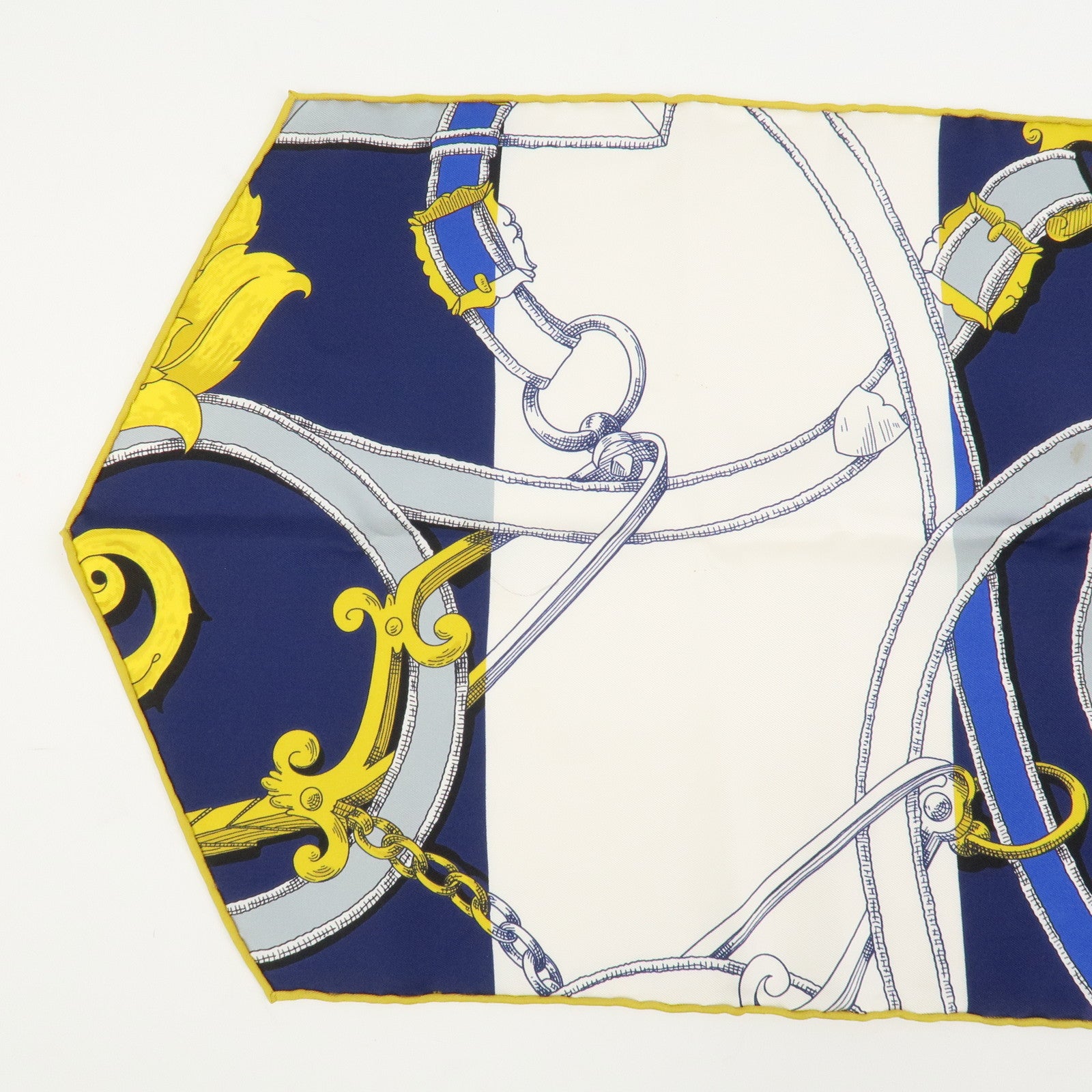 HERMES Maxi Twilly Silk 100% Scarf L'INSTRVCTION DV ROY Blue White