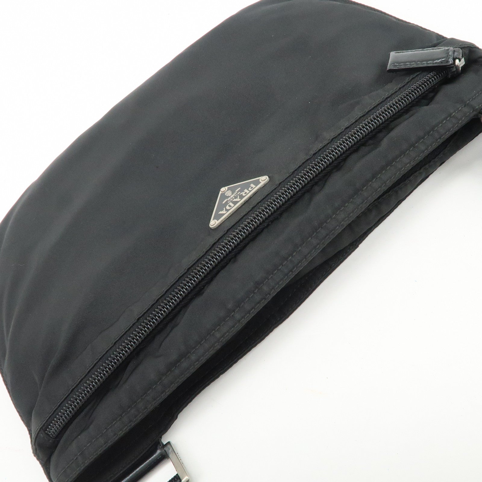 PRADA Triangle Logo Nylon Leather Shoulder Bag Crossbody Bag Black