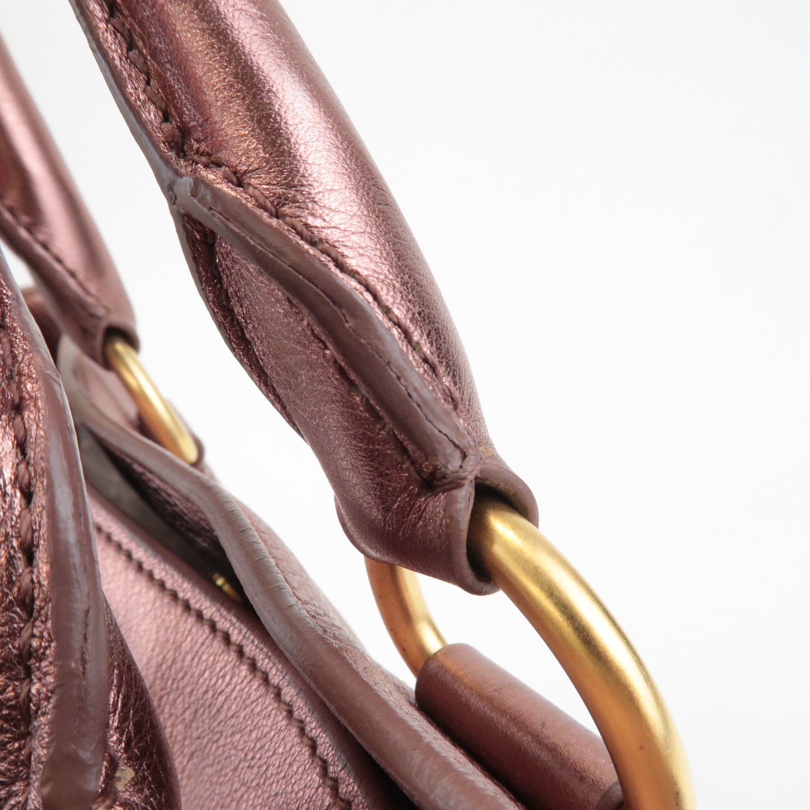 PRADA Leather 2Way Tote Bag Shoulder Bag Metallic Pink BN1713 Used