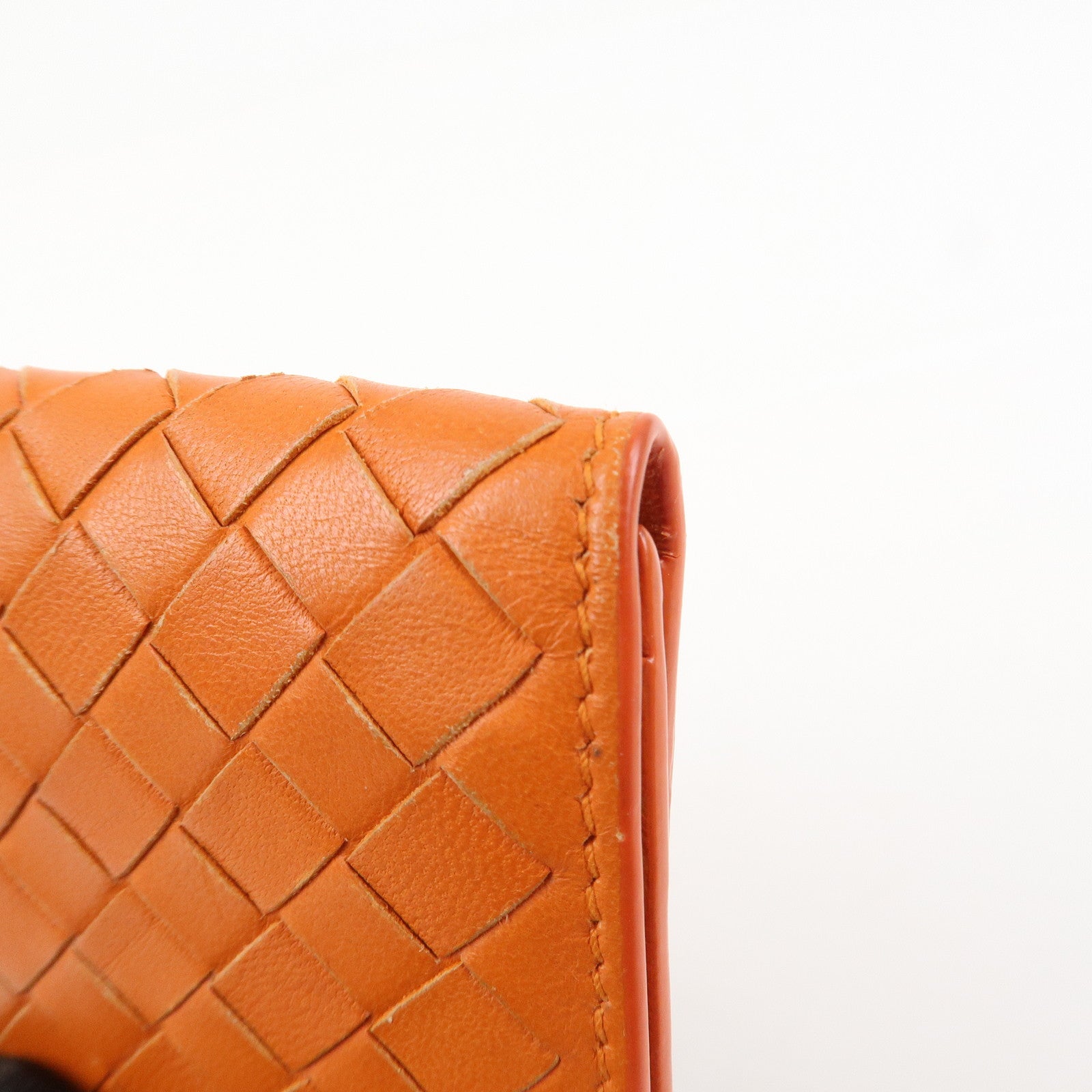 BOTTEGA VENETA Intrecciato Leather Card Case Card Holder Orange