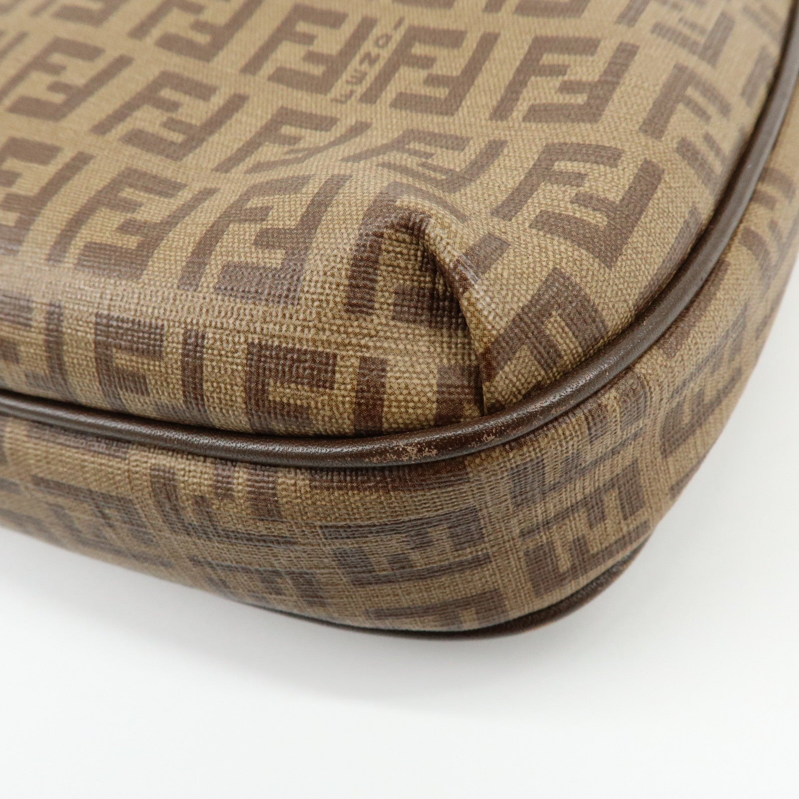 FENDI Zucchino PVC Leather Shoulder Bag Crossbody Bag Brown 8BT206