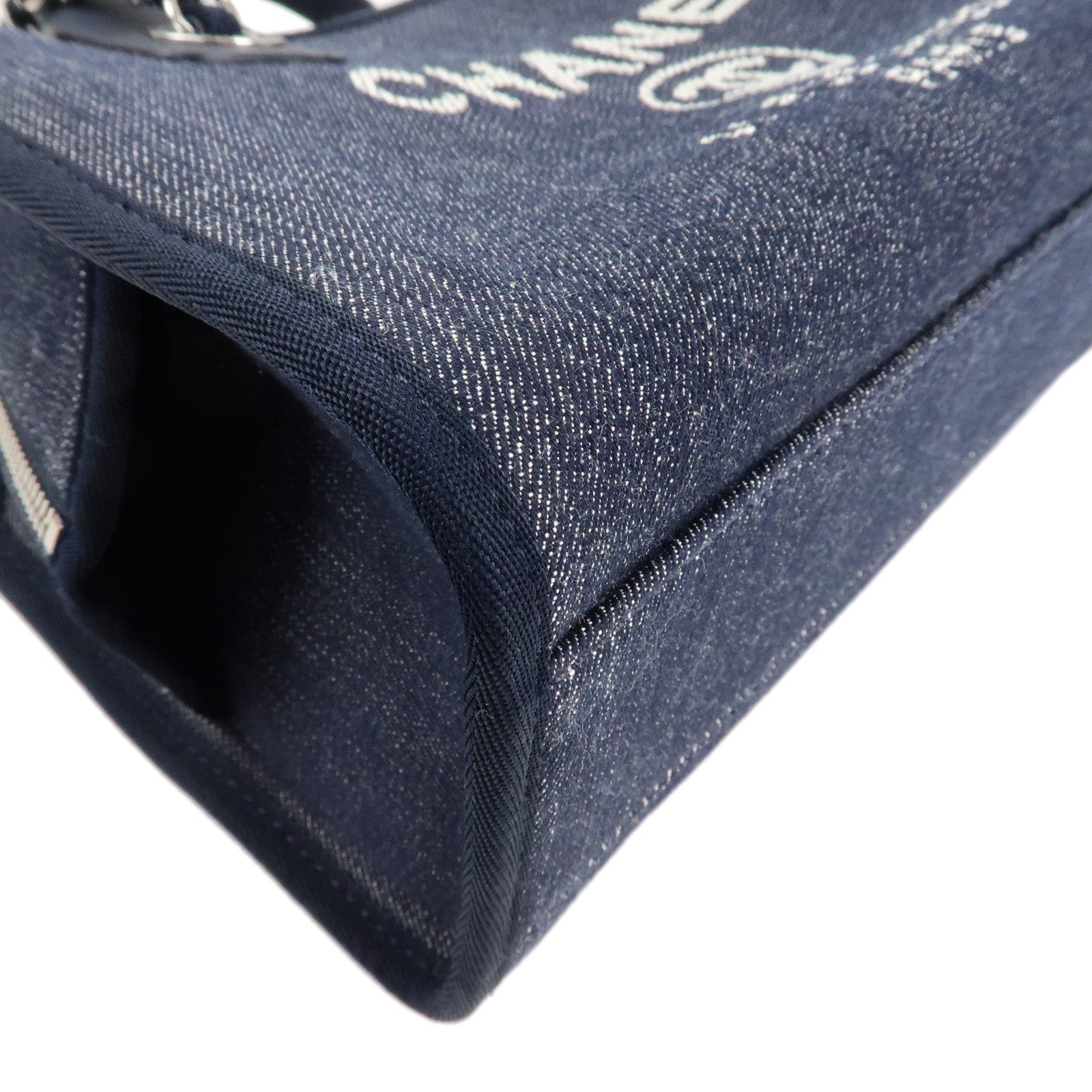 CHANEL Deauville Leather Denim 2Way Bag Bowling Bag Navy A92749 Used