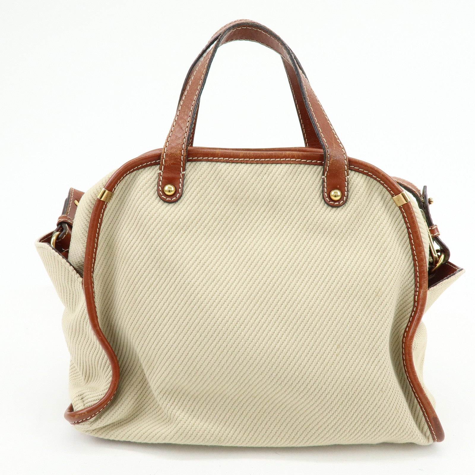 Chloe Susan Cotton Leather 2Way Bag Shoulder Bag Beige Brown
