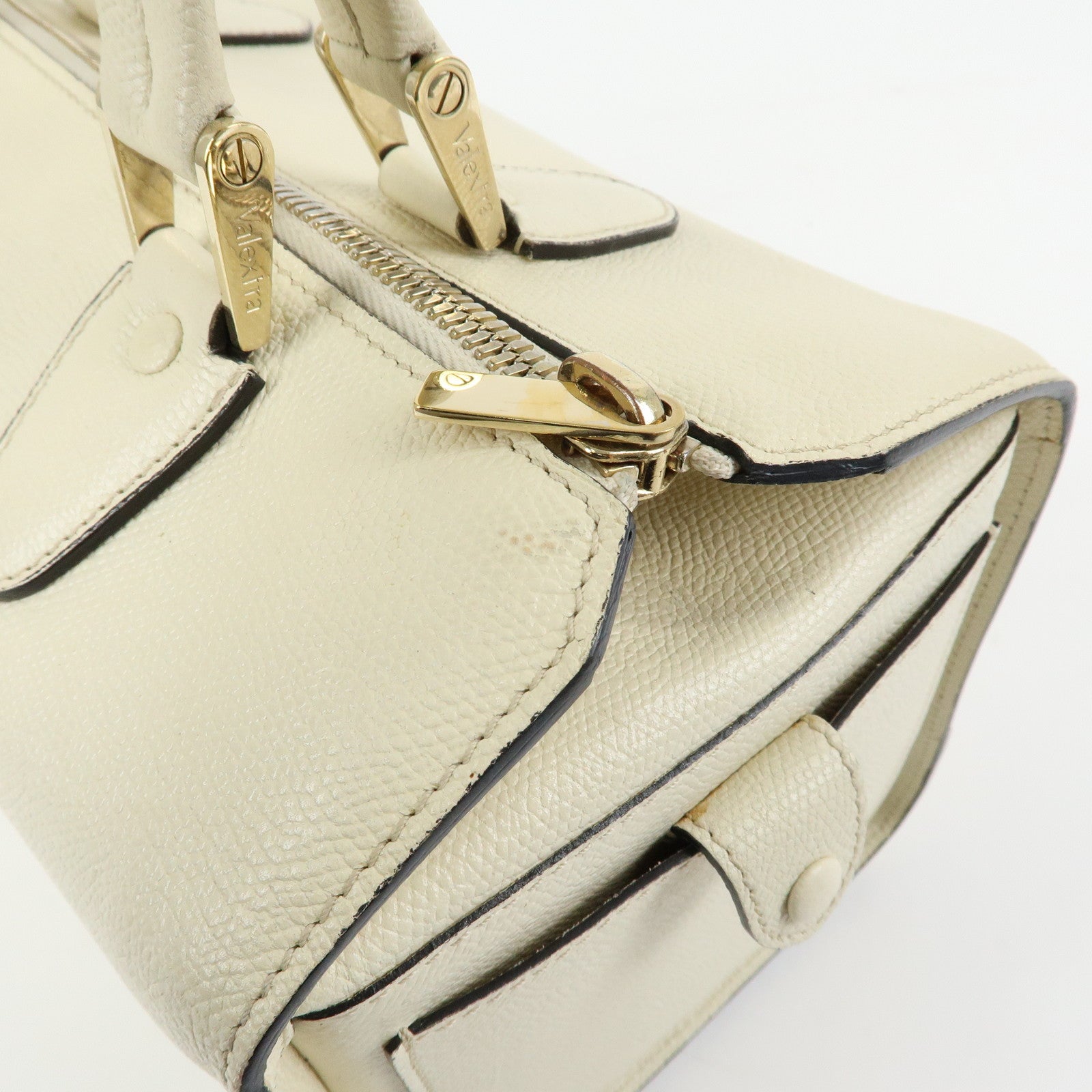 Valextra Babila Medium Leather Hand Bag Boston Bag White