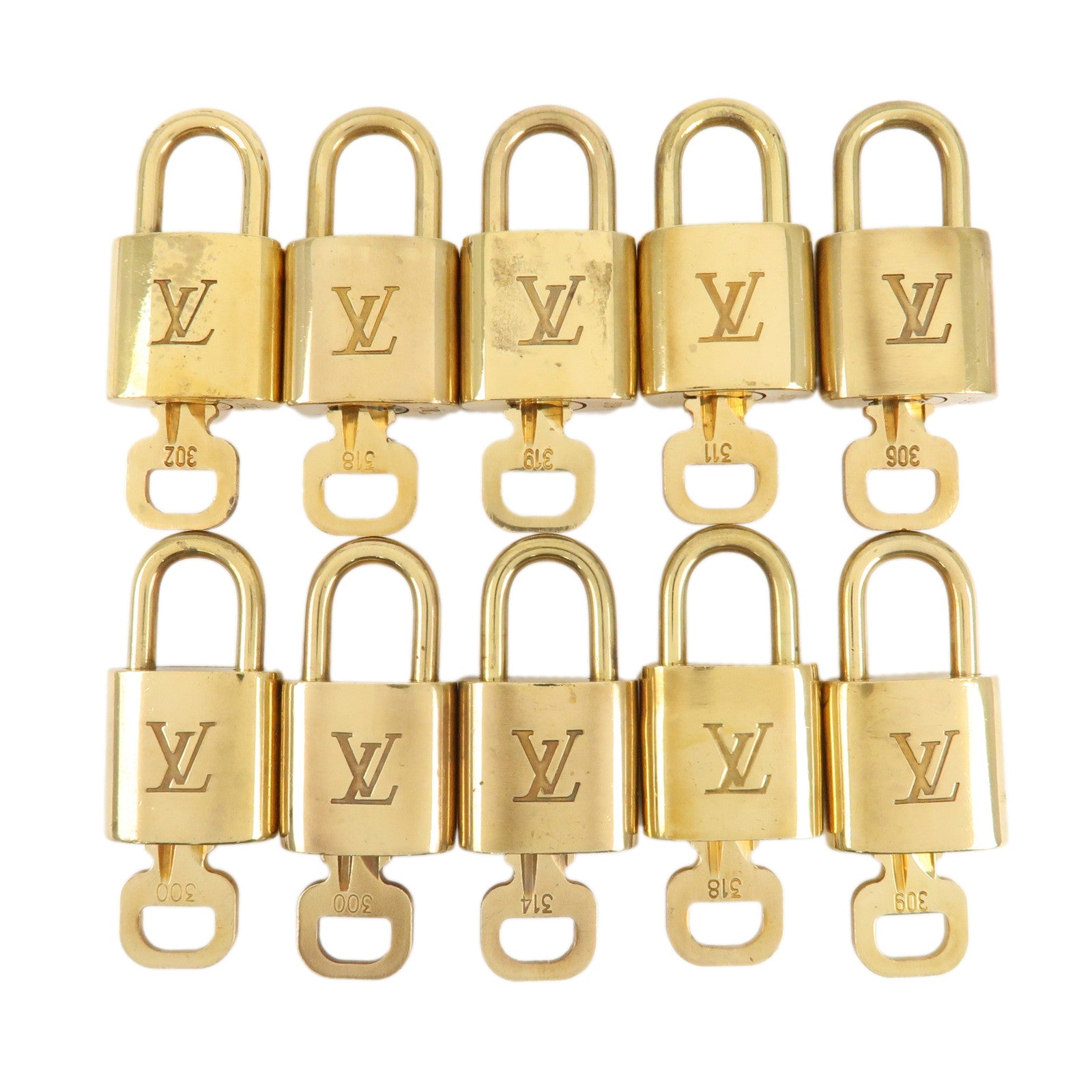 Louis Vuitton Set of 10 Lock & Key Cadena Key Lock Metal Gold Used