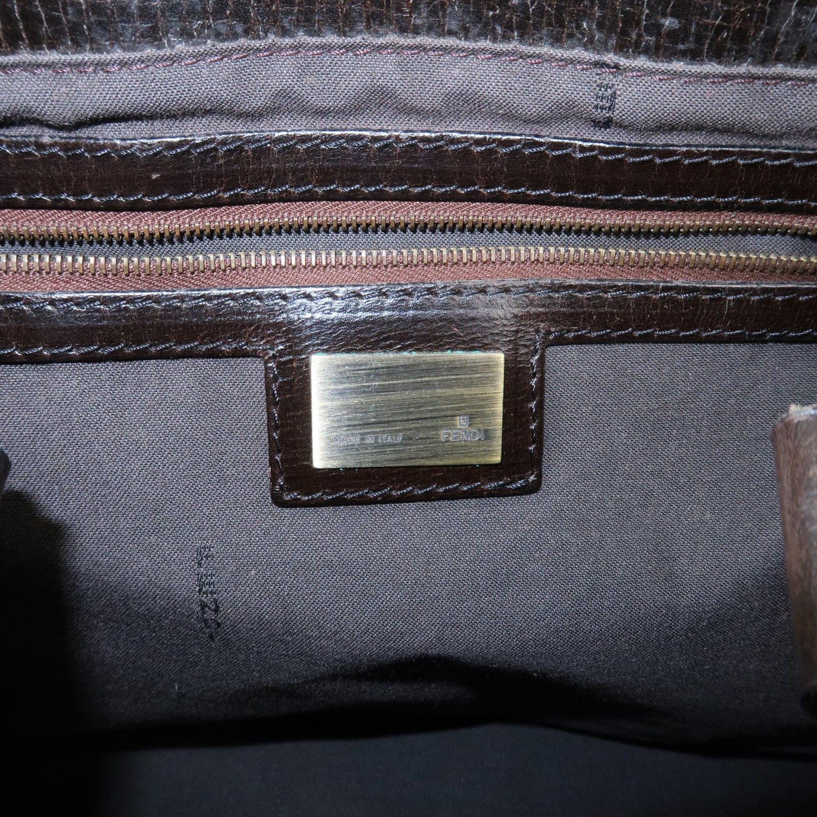 FENDI Etonico Logo Leather Tote Bag Shoulder Brown 8BN162