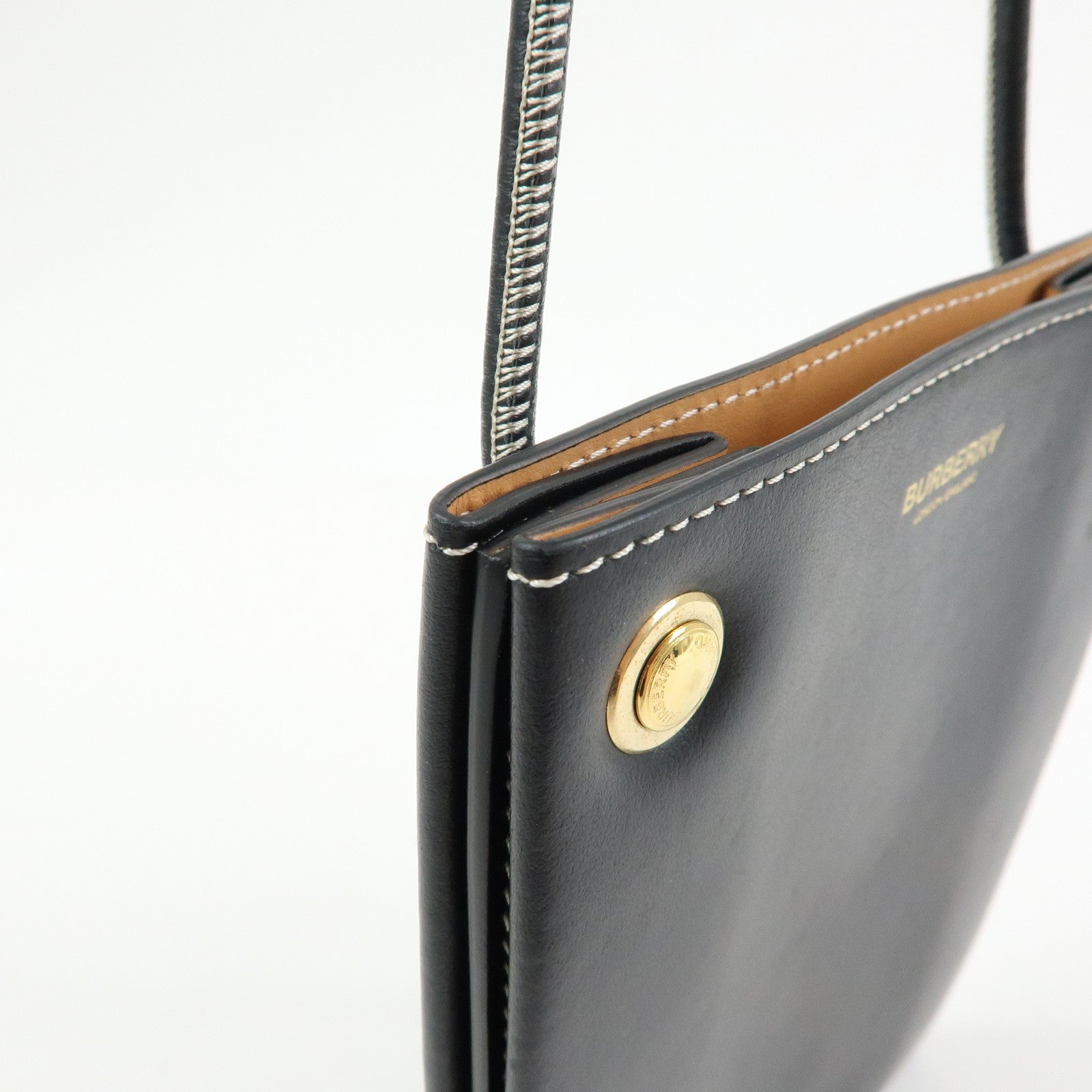 BURBERRY Leather Shoulder Bag Flat Pouch Crossbody Bag Black