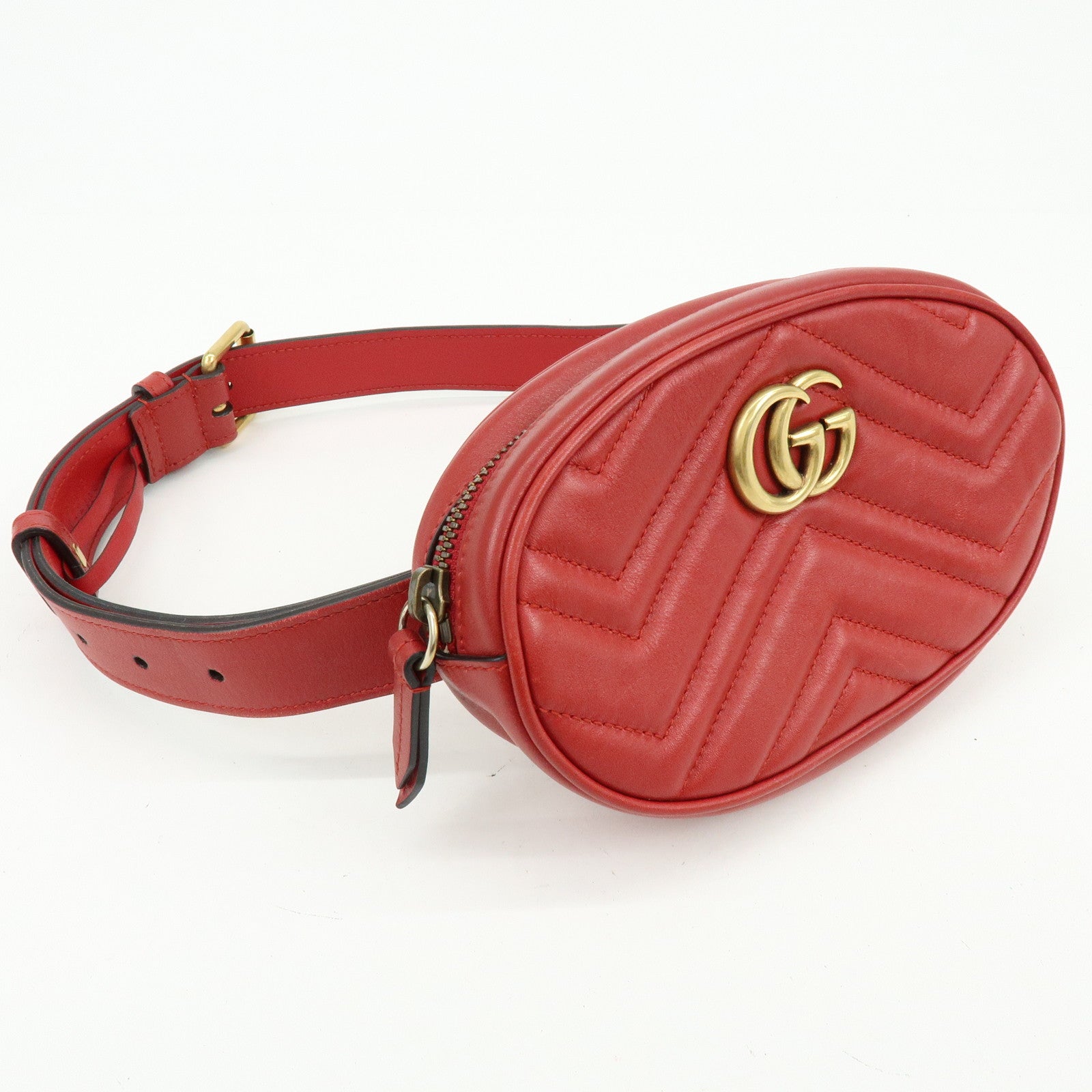 GUCCI GG Marmont Leather Waist Pouch Body Bag Red 476434