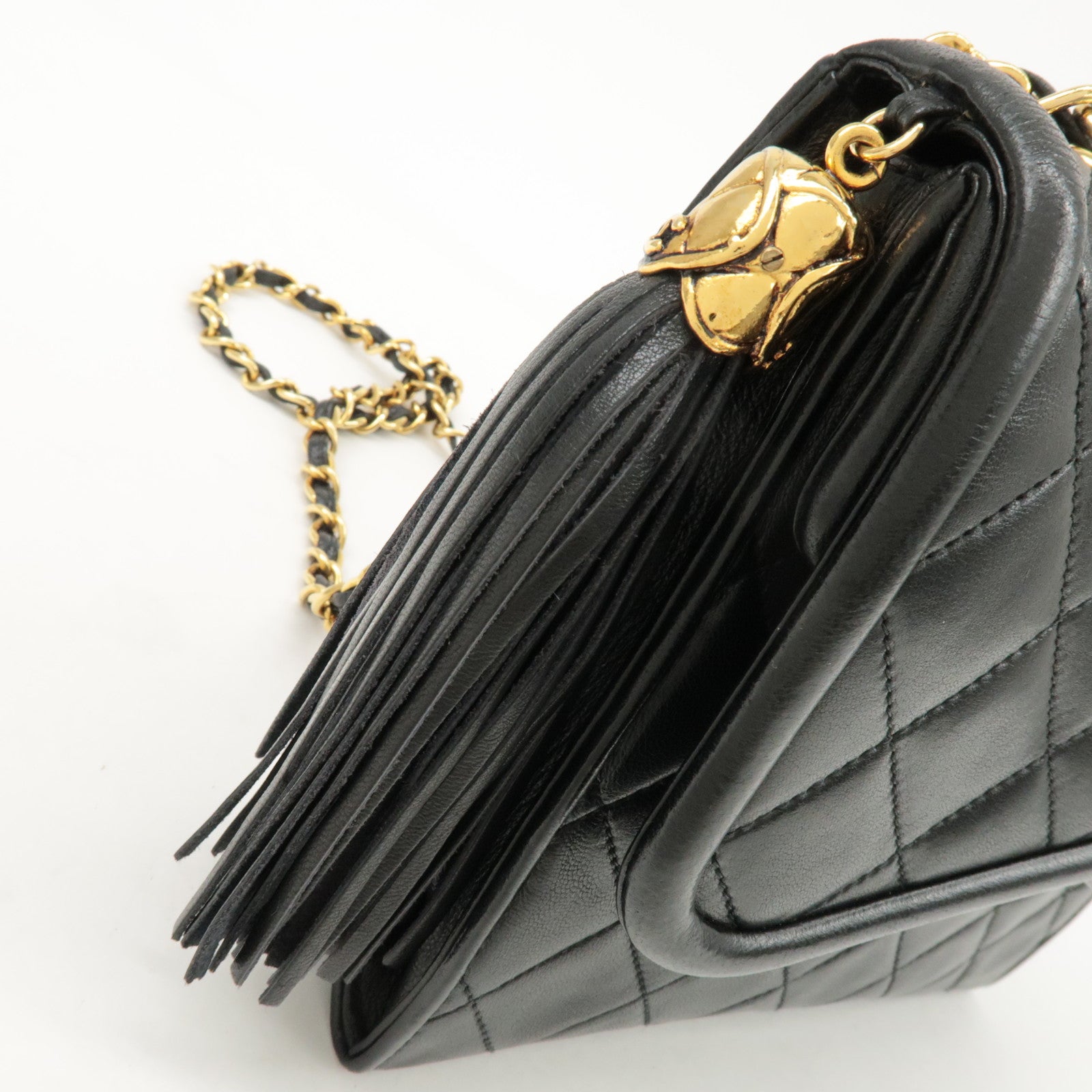 CHANEL COCO Mark Matelasse Lamb skin Chain Shoulder Bag Black Used