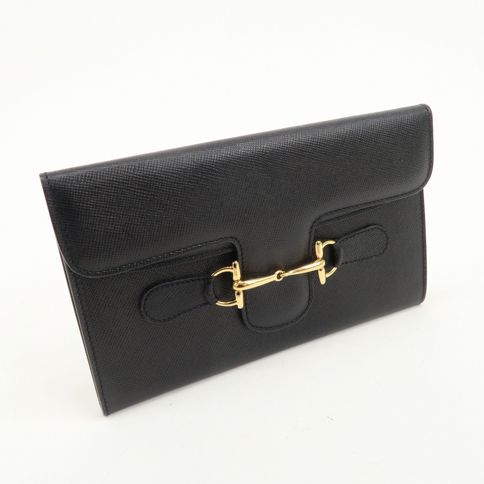 GUCCI Horsebit Leather Long Wallet Black Gold 030.001.0793
