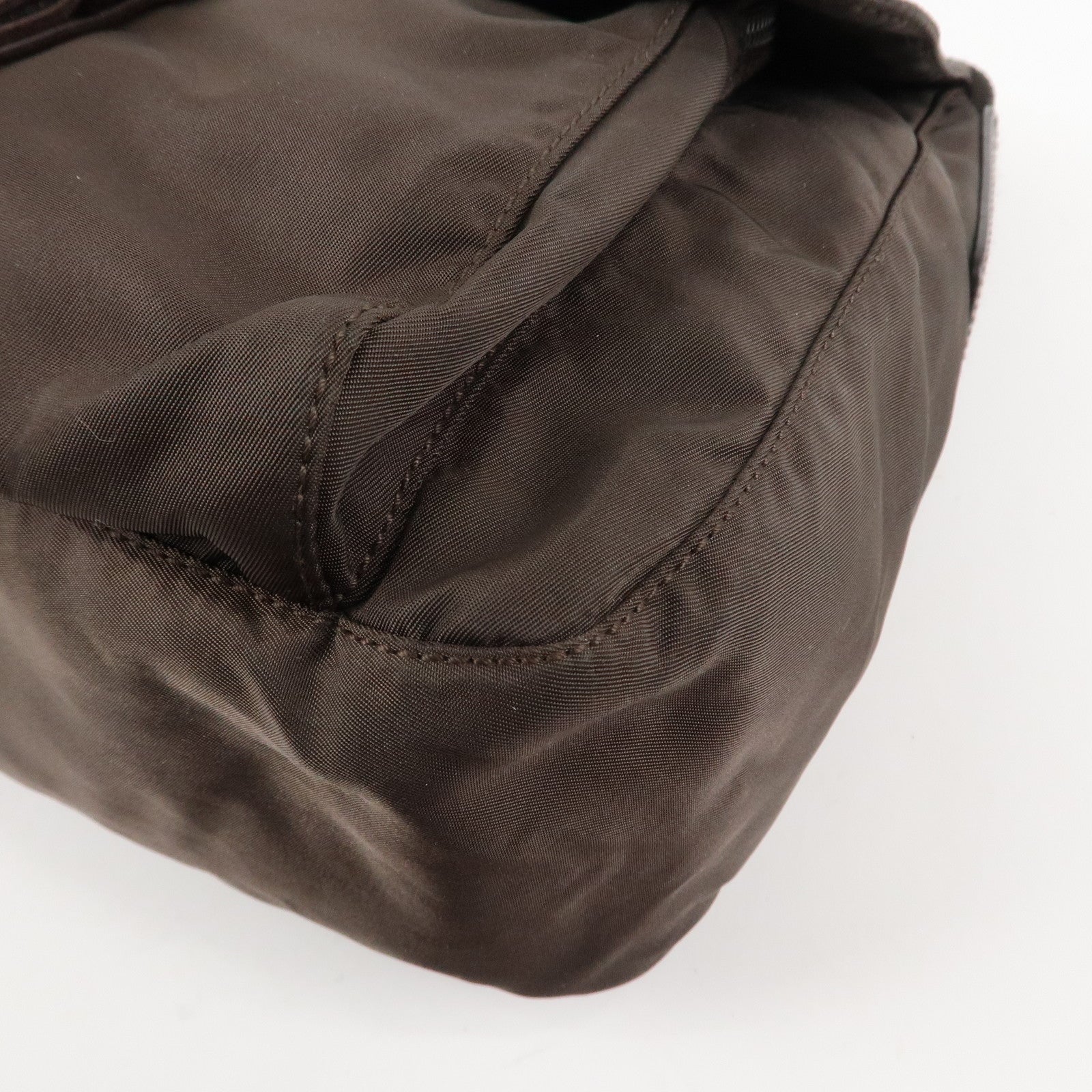 PRADA Triangle Logo Nylon Leather Shoulder Bag Crossbody Bag Brown Used