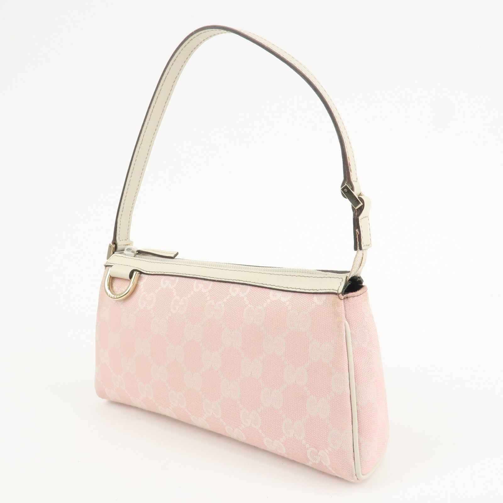 GUCCI Abbey GG Canvas Leather Pouch Hand Bag Pink Ivory 145750