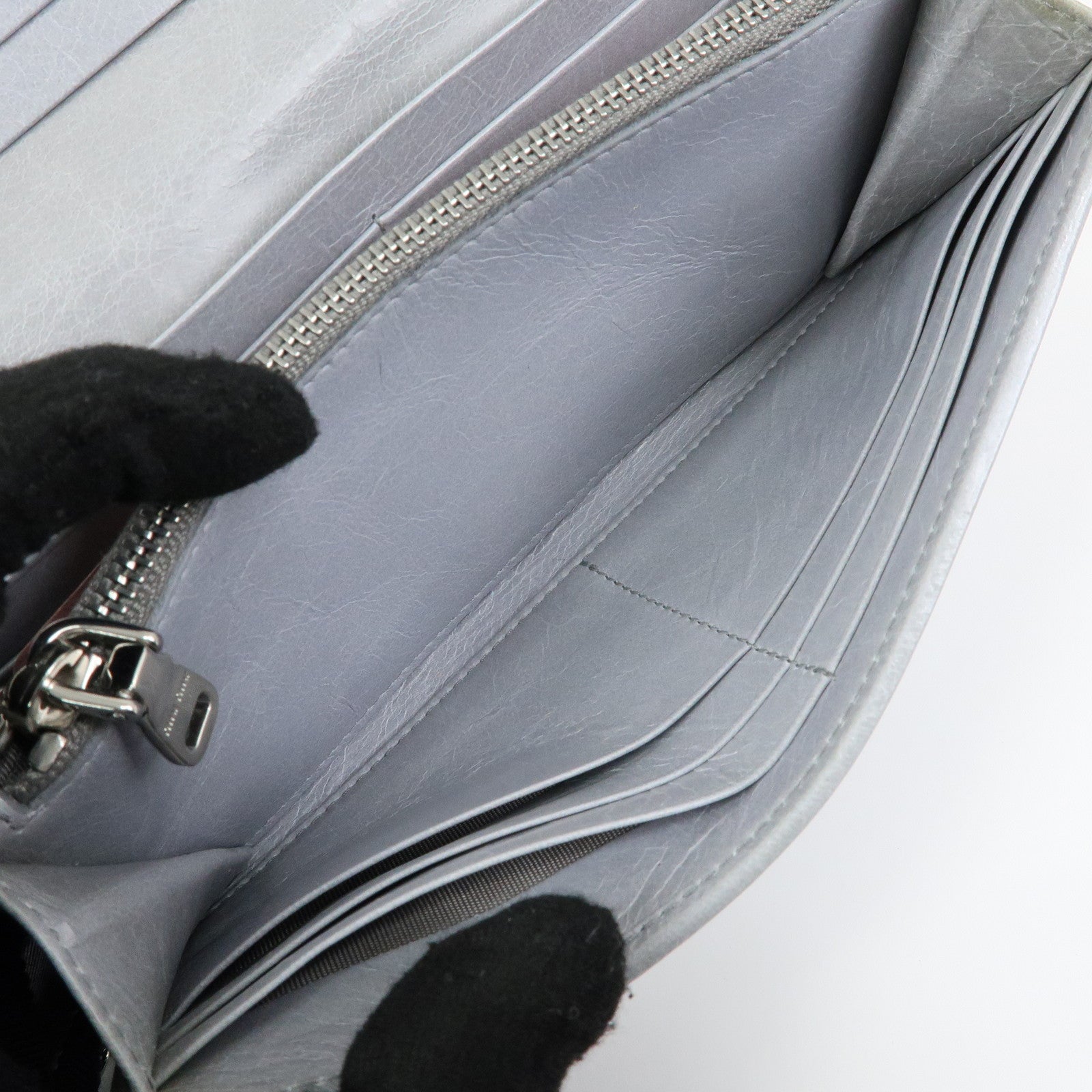 MIU MIU Vitello Shine Fur Flap Long Wallet Gray 5MH109