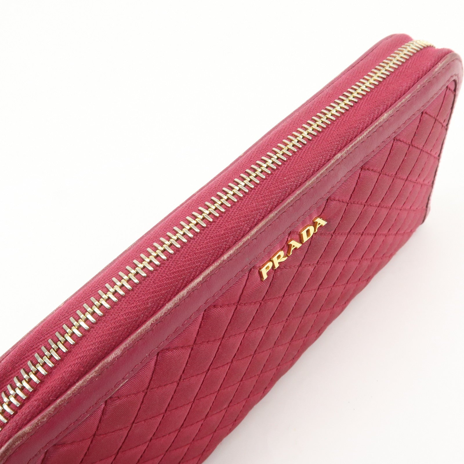 PRADA Nylon Leather Round Zippy Wallet Long Wallet Pink