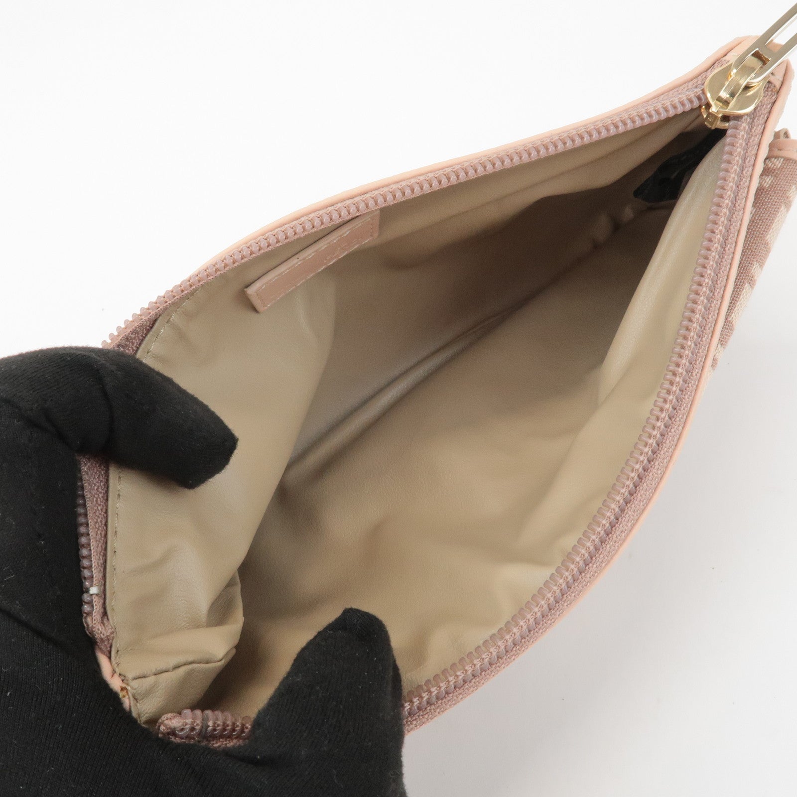 FENDI Zucchino Canvas Leather Pouch Purse Pink 8N0038