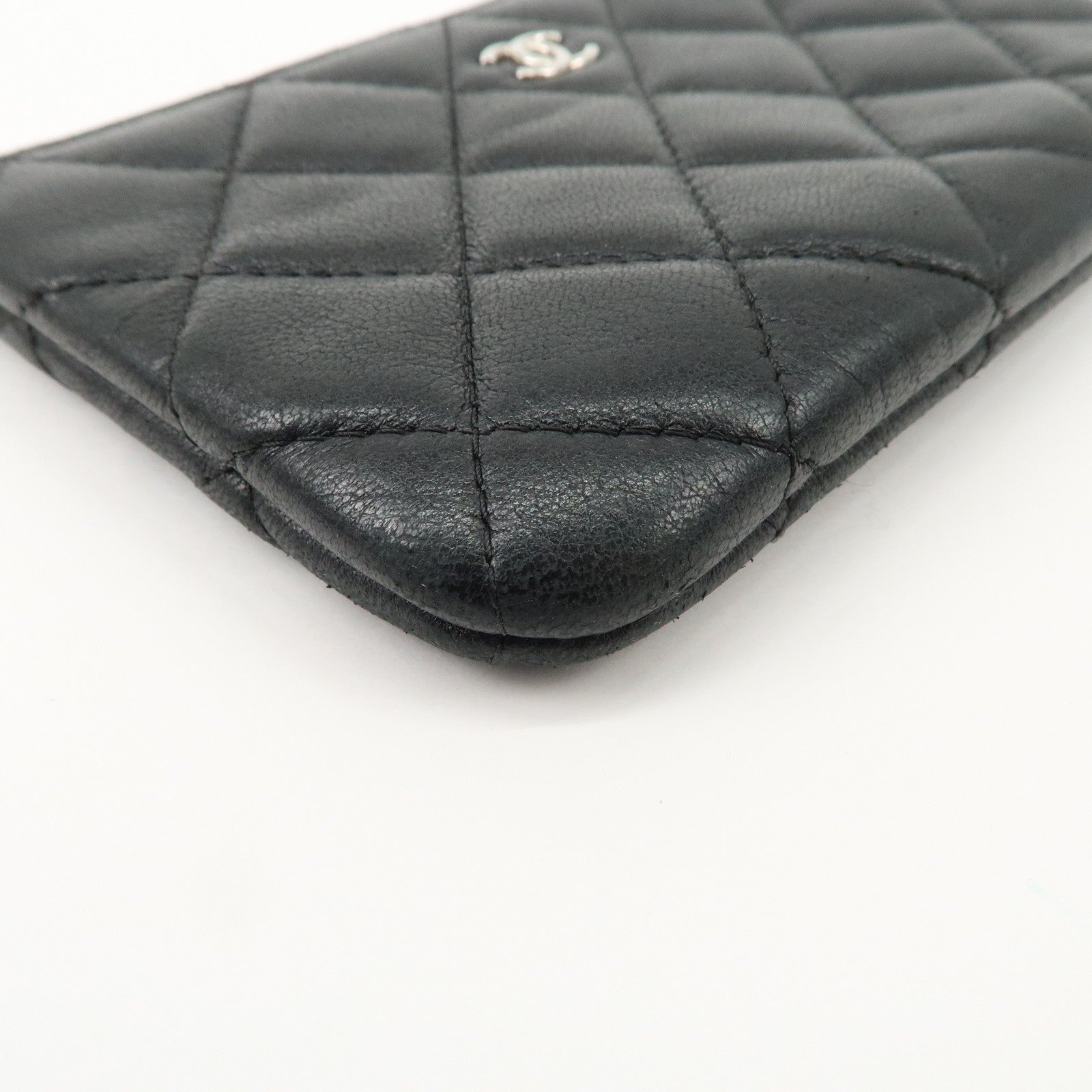 CHANEL Matelasse Caviarskin COCO Mark Coin Case Mini Pouch Black Silver Used