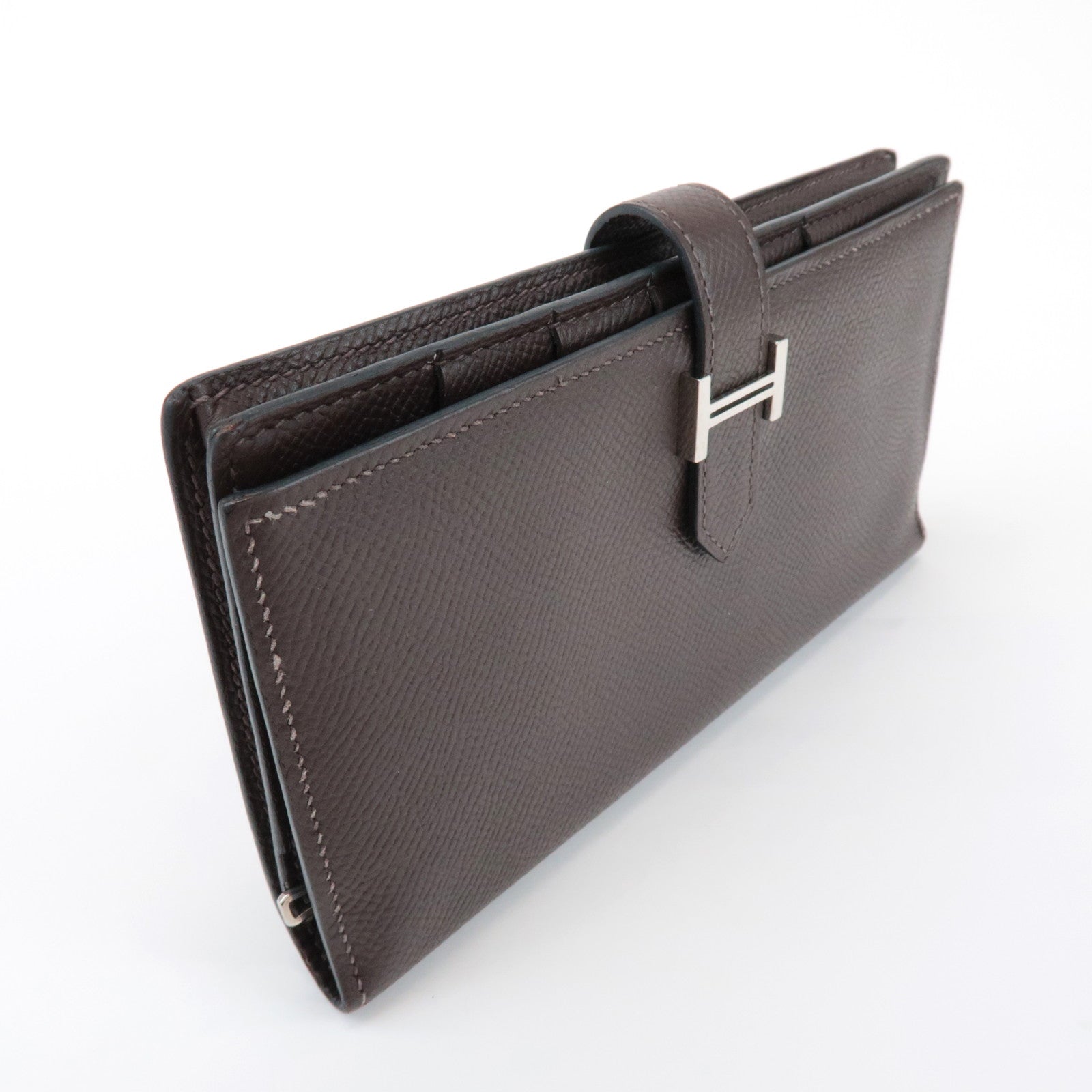 HERMES Veau Epsom Leather Bテゥarn Soufflet Long Wallet Chocolat