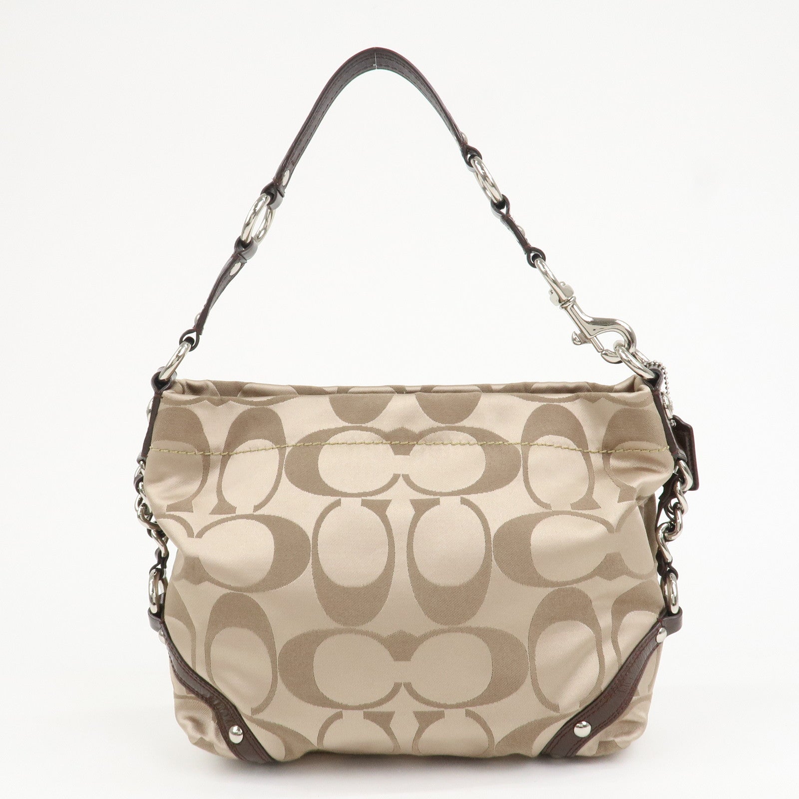 COACH Leather Satin Shoulder Bag Beige Brown F15250