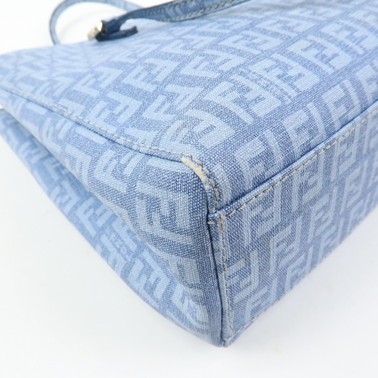 FENDI Logo Zucchino PVC Hand Bag Tote Bag Light Blue 8BH132