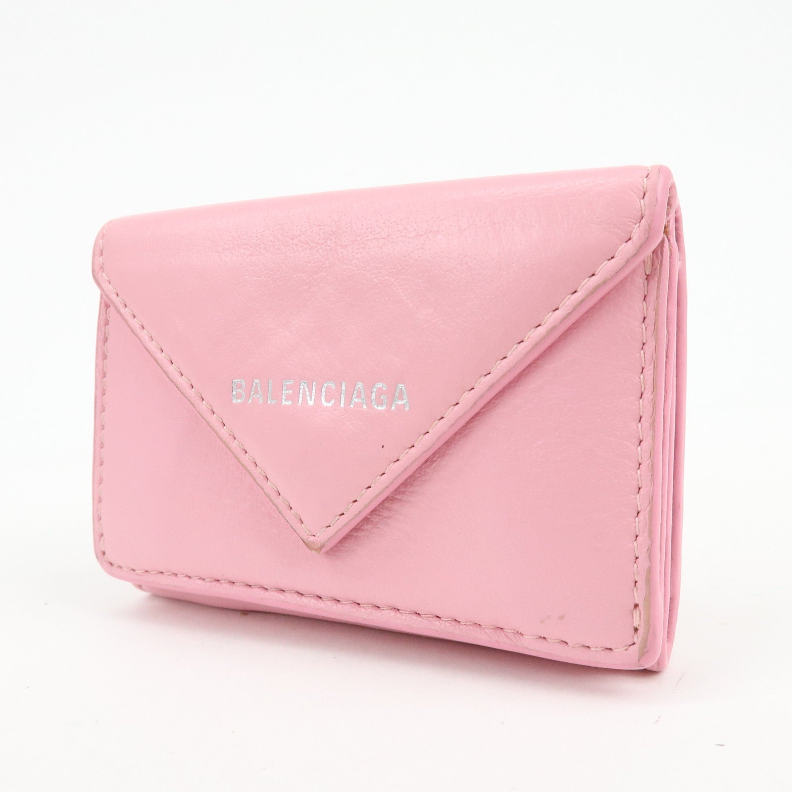 BALENCIAGA Leather Tri-fold Compact Wallet Pink 391446