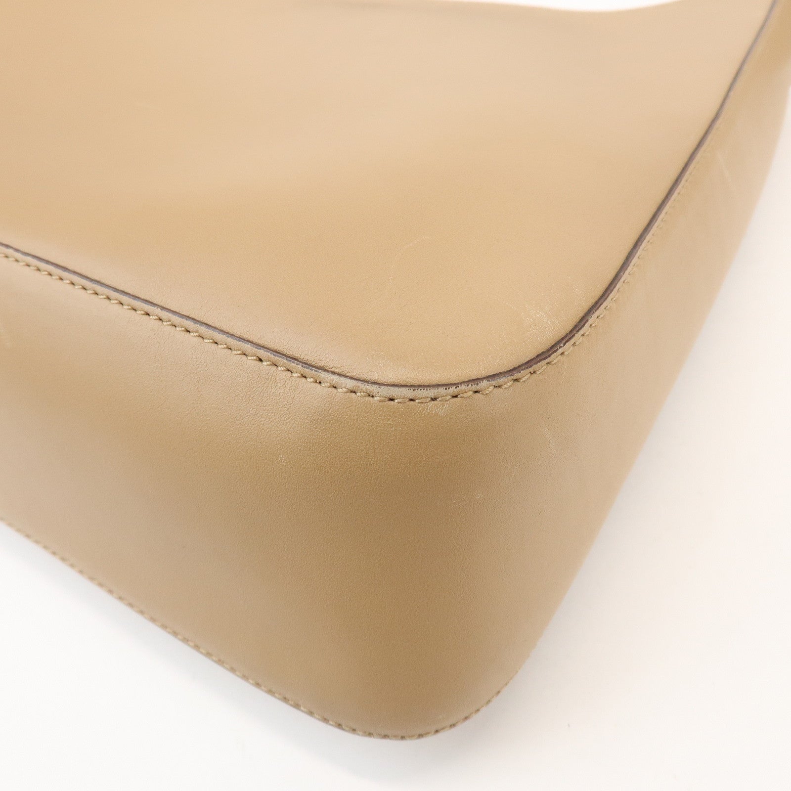 PRADA Logo Leather Shoulder Bag Hand Bag Beige