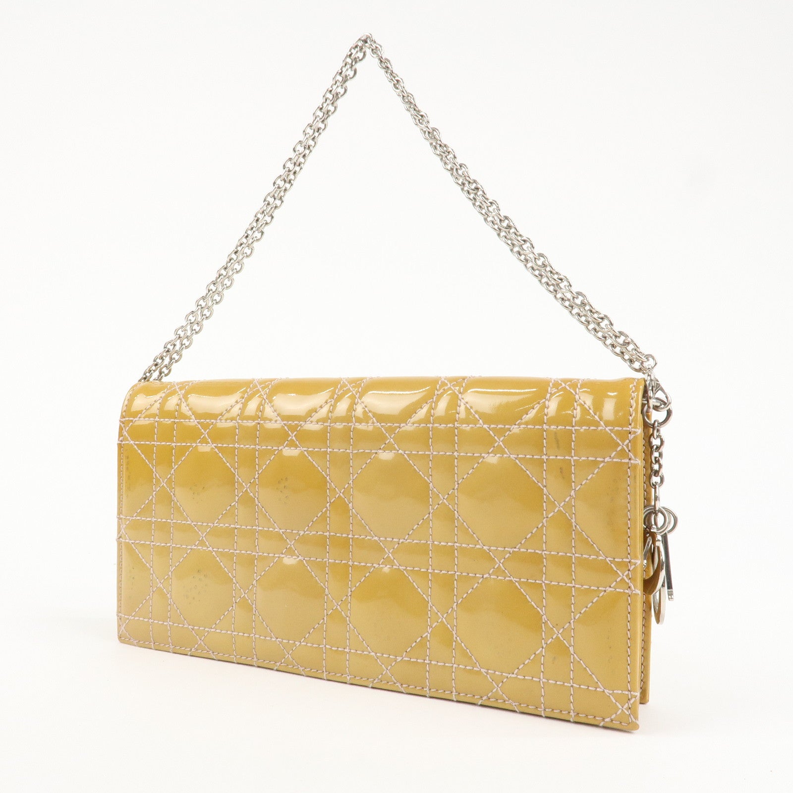 Christian Dior Cannage Patent Leather Chain Shoulder Bag Yellow Used