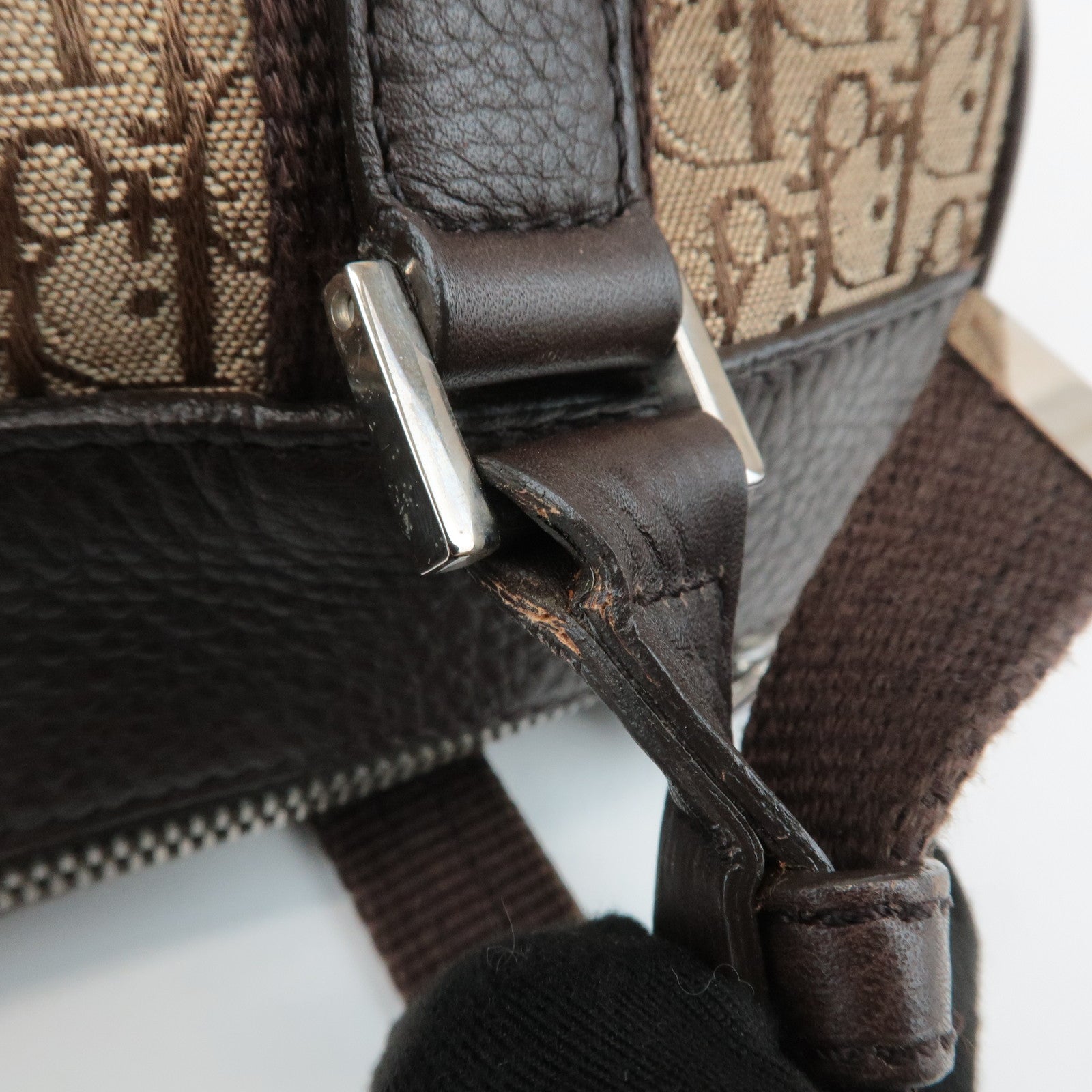 Christian Dior Trotter Street Chic Leather Canvas Boston Bag Beige Used