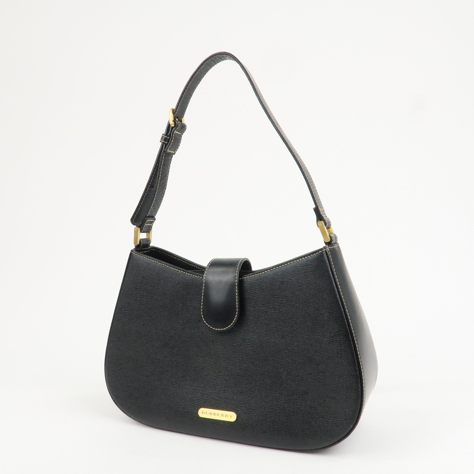 BURBERRY Leather Shoulder Bag Hand Bag Black Gold HDW