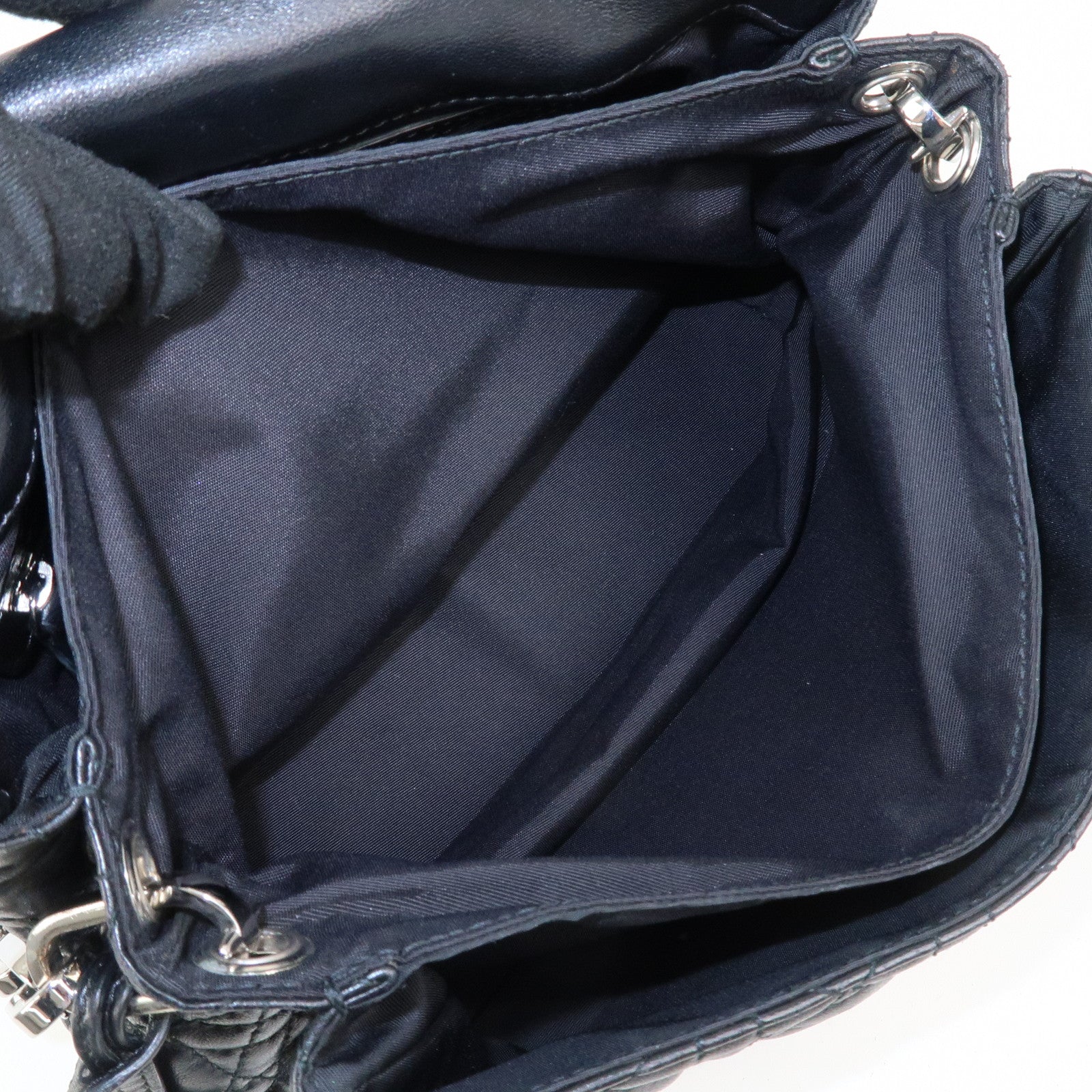 Christian Dior Cannage New Lock Leather Chain Shoulder Bag Black