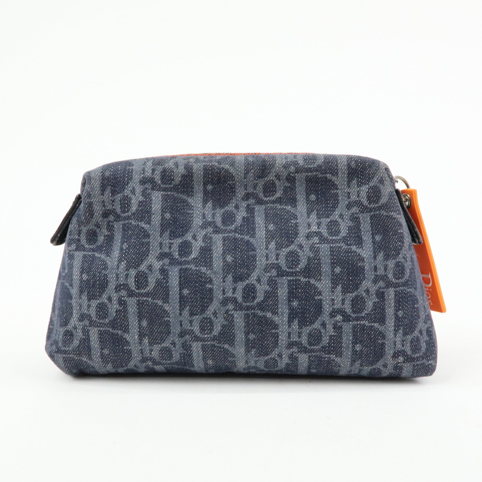 Christian Dior Trotter Flight Line Denim Leather Pouch Navy Orange