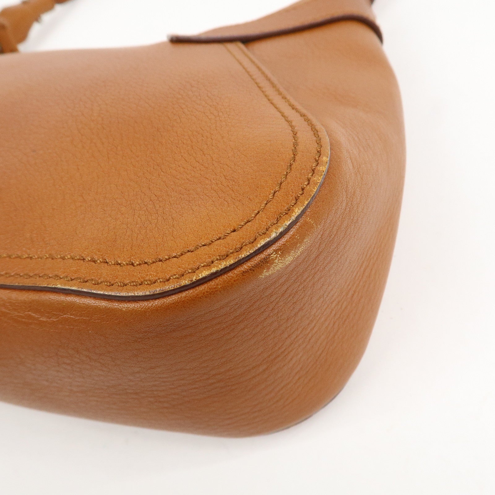 Ferragamo Gancini Leather Shoulder Bag Hand Bag Brown