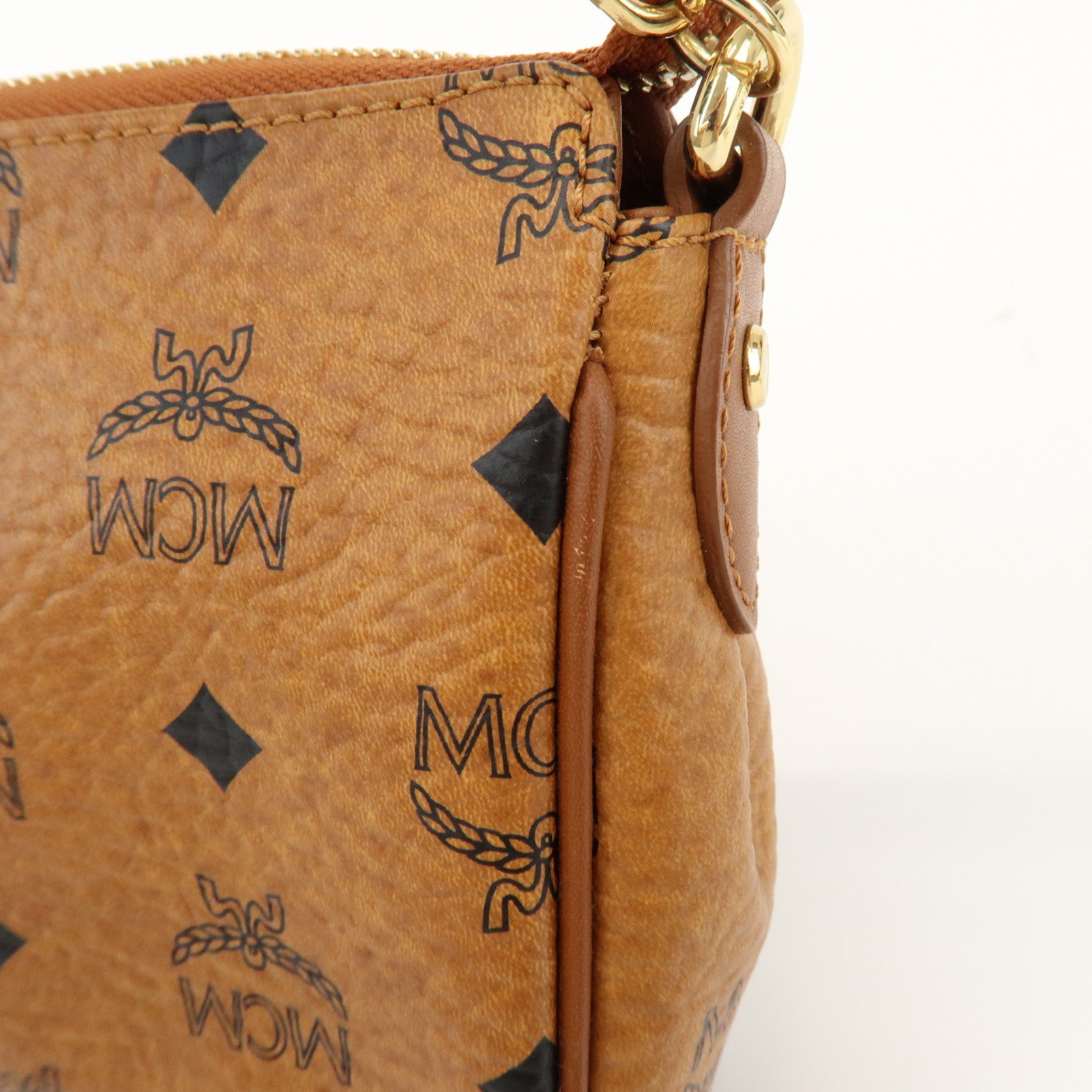 MCM Visetos Logo Leather Hand Bag Shoulder Bag Brown