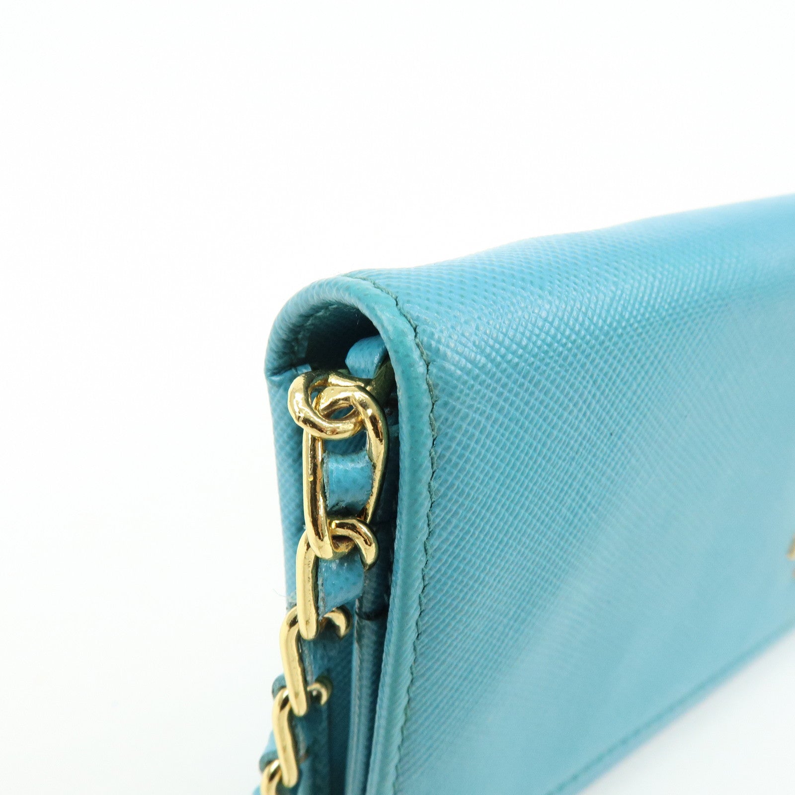 PRADA Saffiano Leather Chain Wallet Shoulder Bag Blue 1M1290