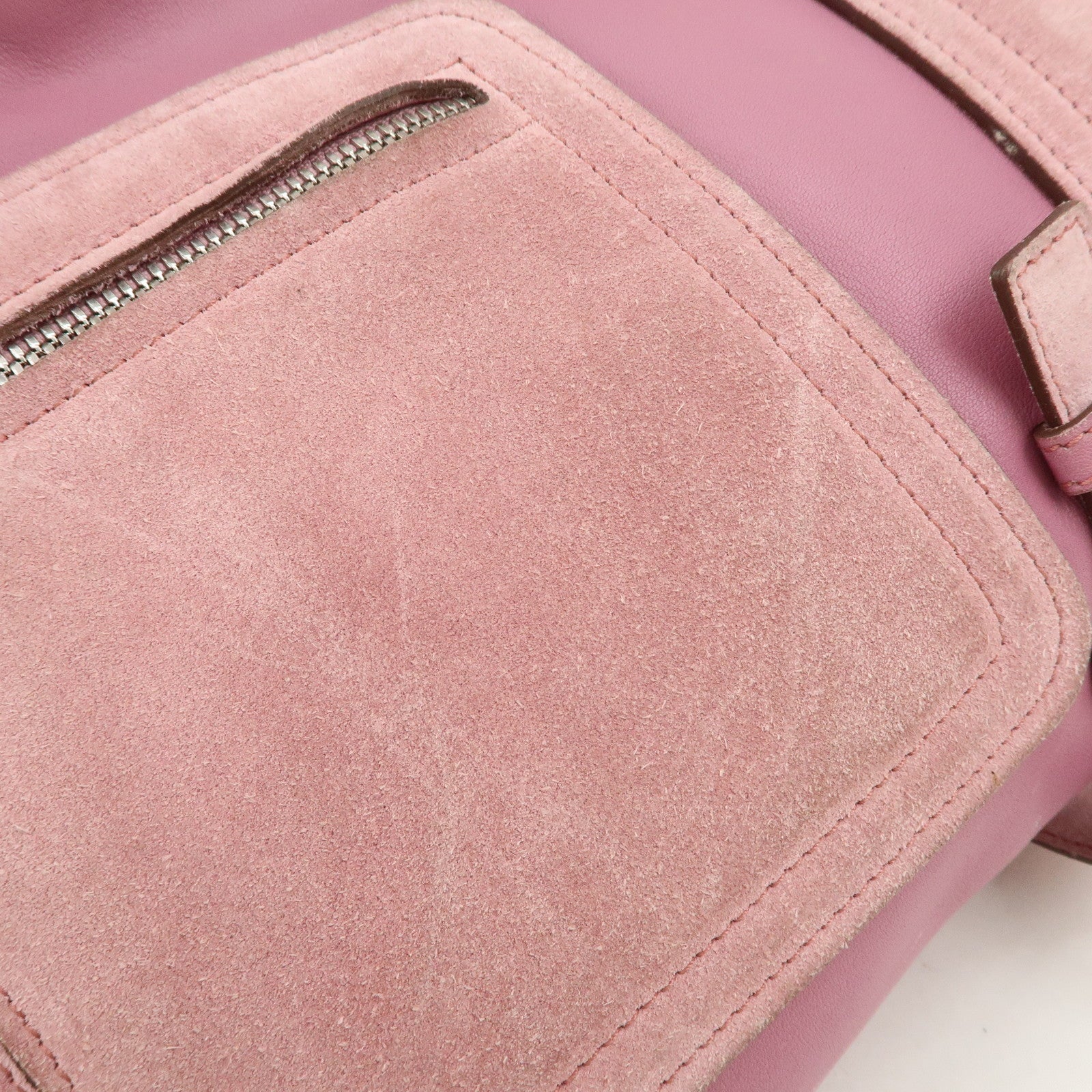 Ferragamo Gancini Leather Suede Shoulder Bag Hand Bag Pink