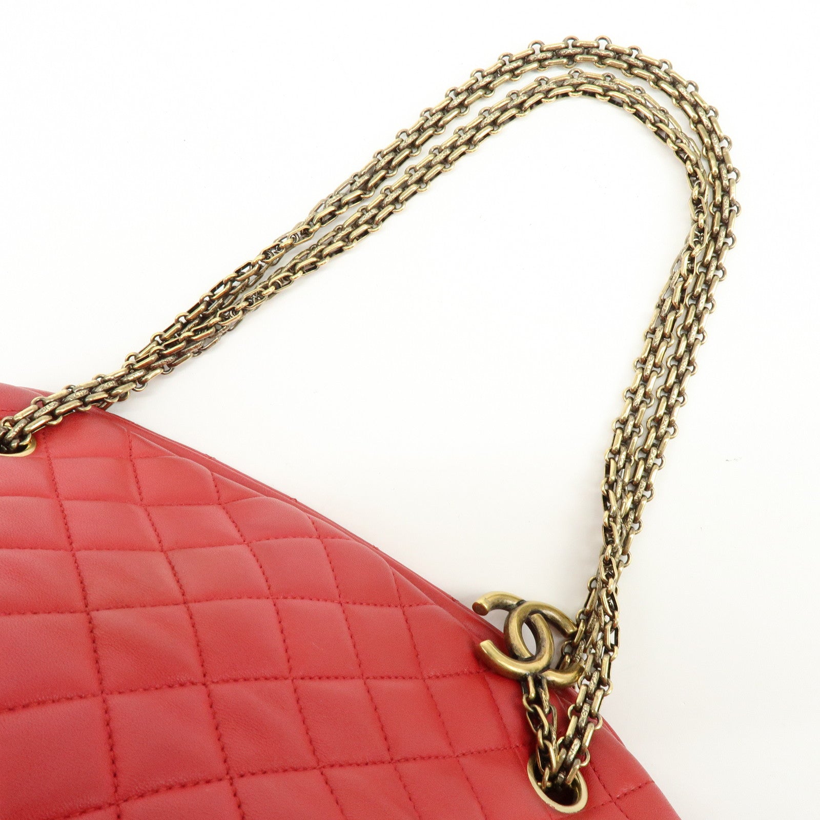 CHANEL Mademoiselle COCO Mark Lamb SKin Chain Shoulder Bag Red