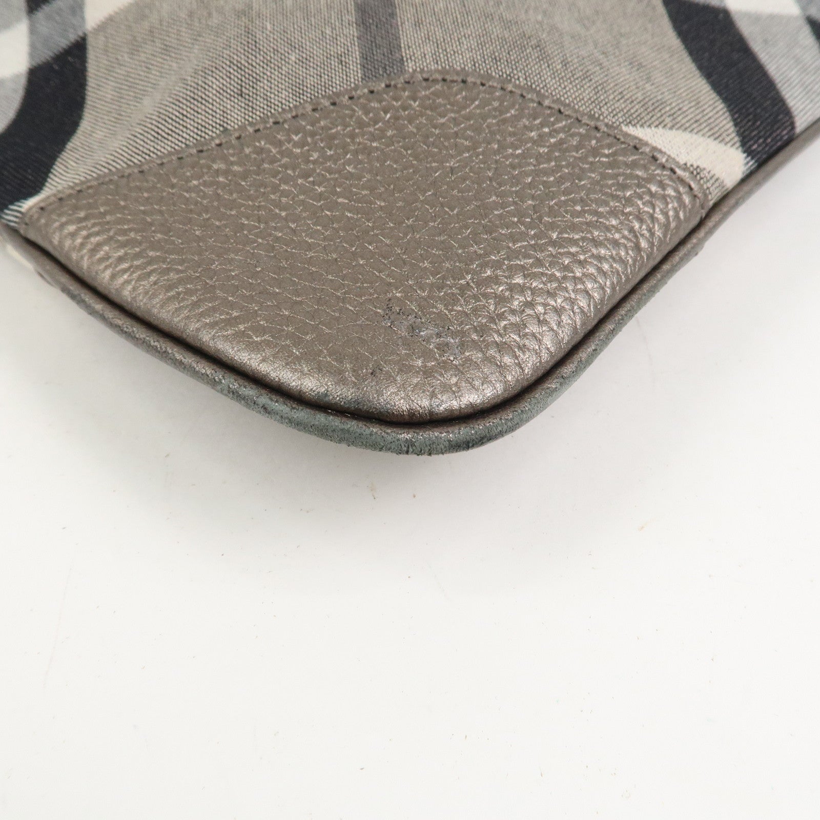 BURBERRY Logo Canvas Leather Tote Bag Shoulder Bag Gray Silver