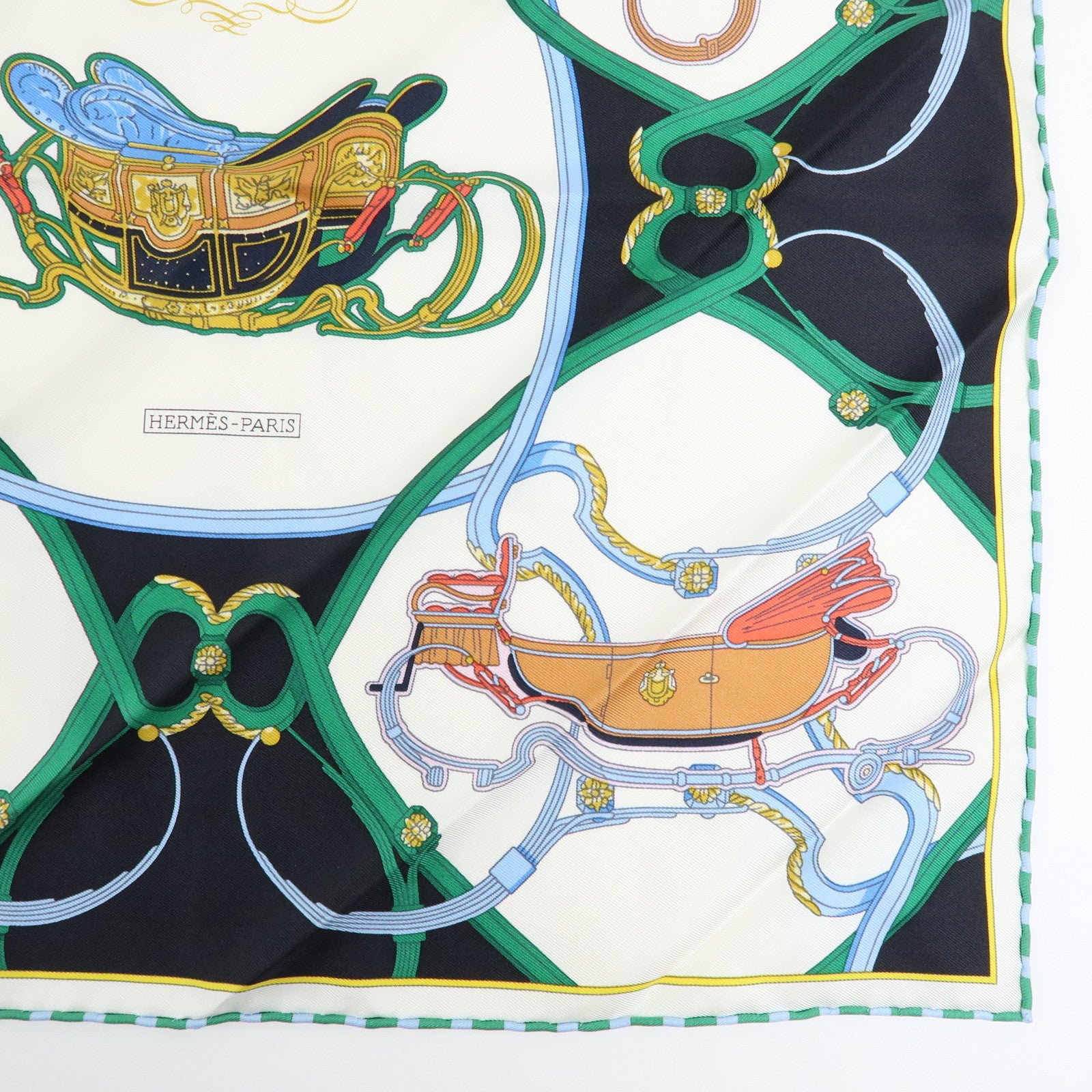HERMES Petit Carre 42 Set of 2 Silk 100% Scarf Light Blue Black
