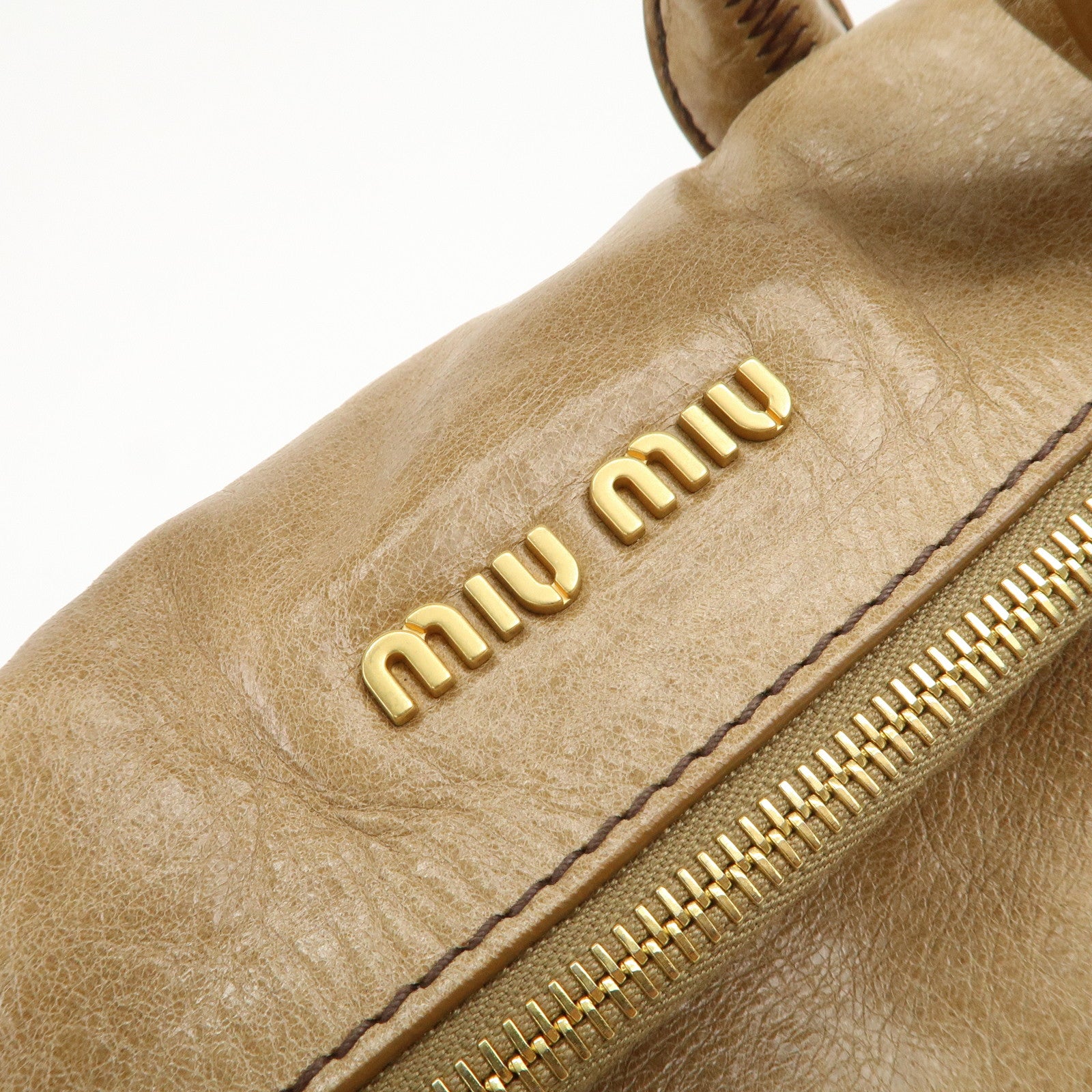 MIU MIU Leather Ribbon 2Way Bag Hand Bag Shoulder Bag Beige RT0365