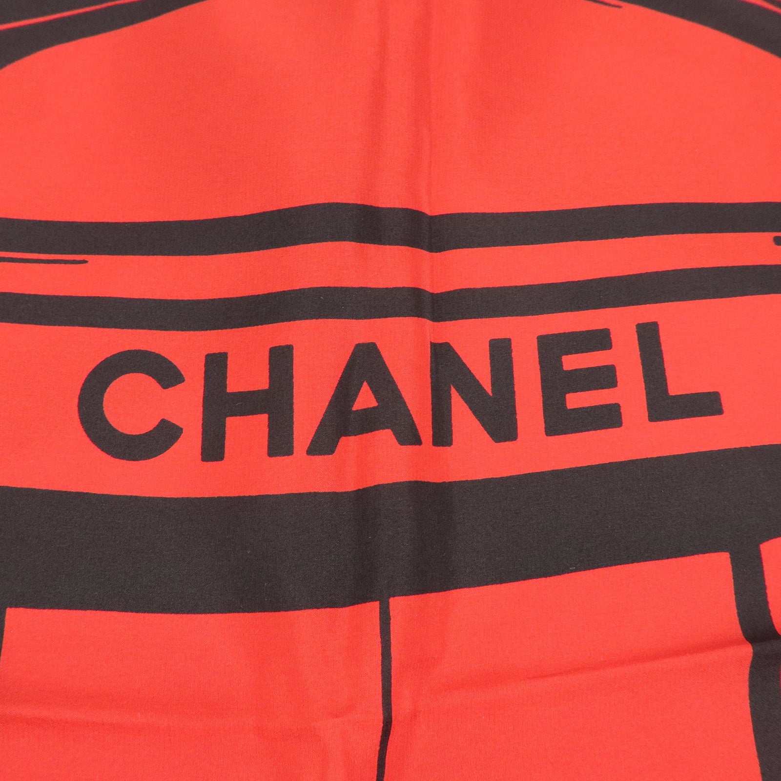 CHANEL Cambon Line Logo Silk 100% Scarf Red Black
