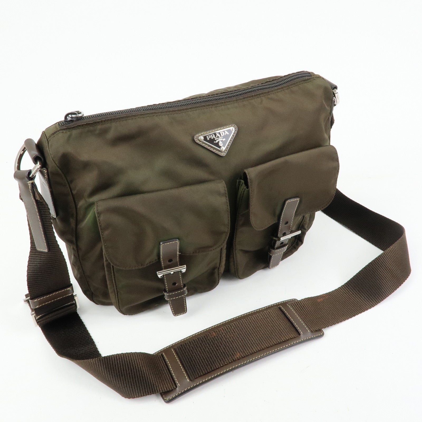 PRADA Tessuto Triangle Logo Shoulder Bag Crossbody Bag TST Khaki