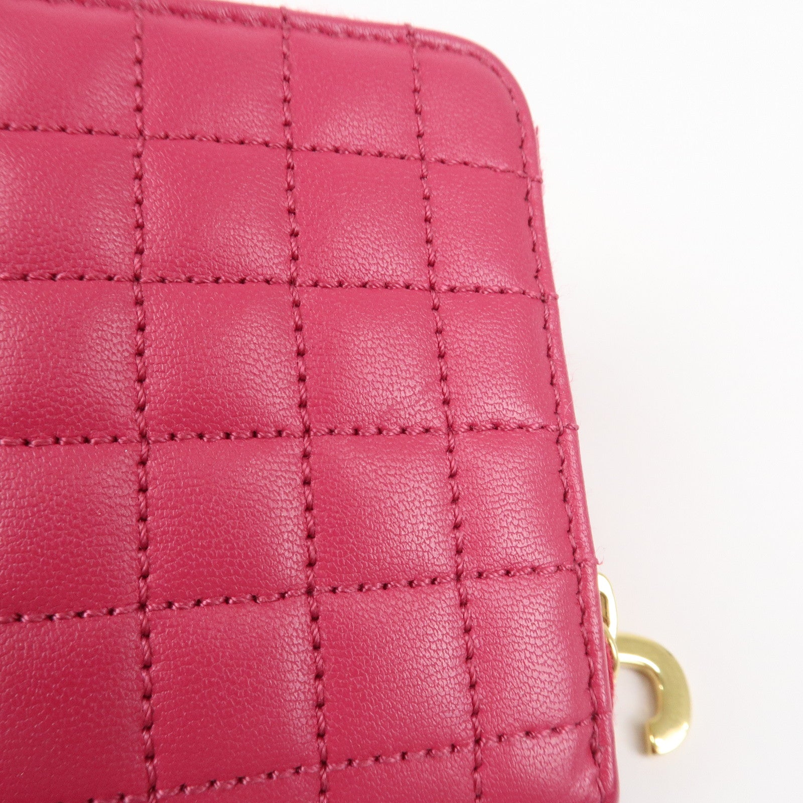 CELINE Logo Leather Coin Case Coin Purse Pink