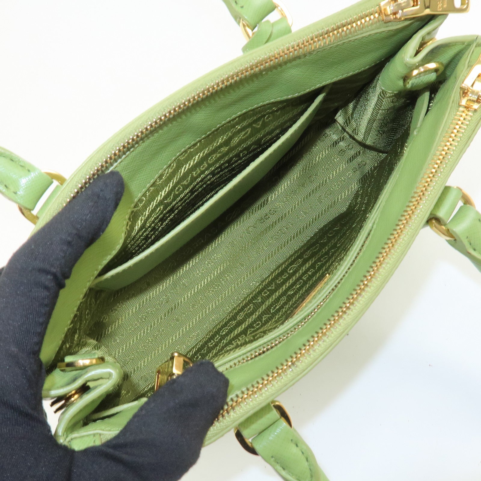 PRADA Galleria 2WAY Bag Hand Bag Shoulder Bag Light Green BN2316