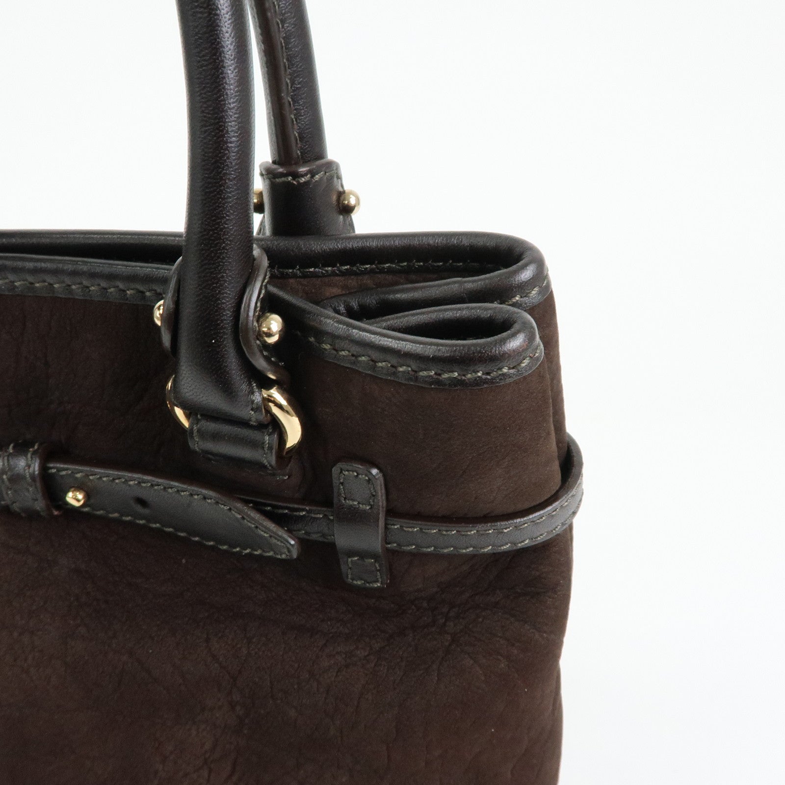 Ferragamo Gancini Suede Leather Tote Bag Hand Bag Brown
